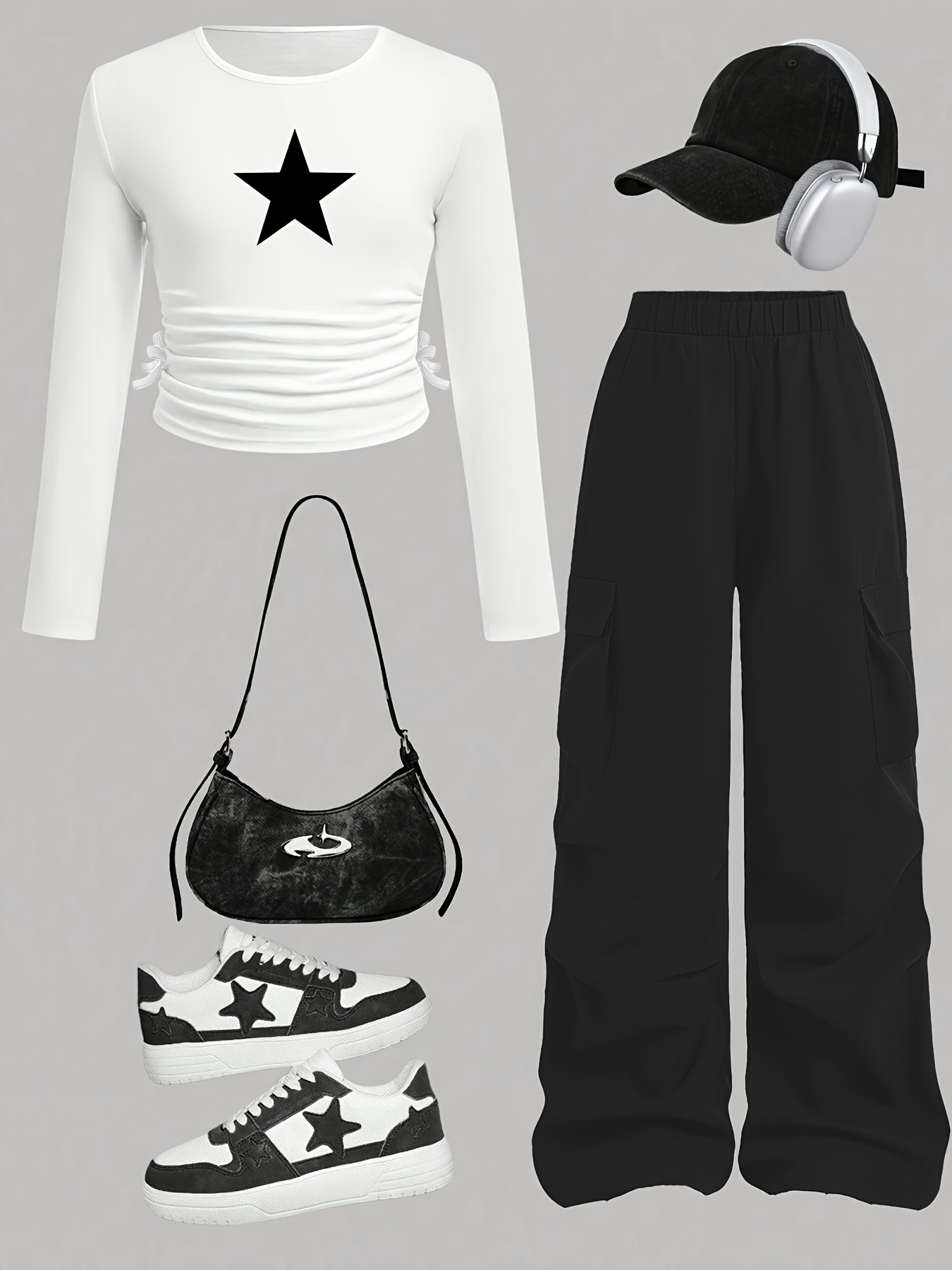Girls Star Print Long Sleeve T-Shirt Wide Leg Pants 2-Piece Set Fall - 图片 7