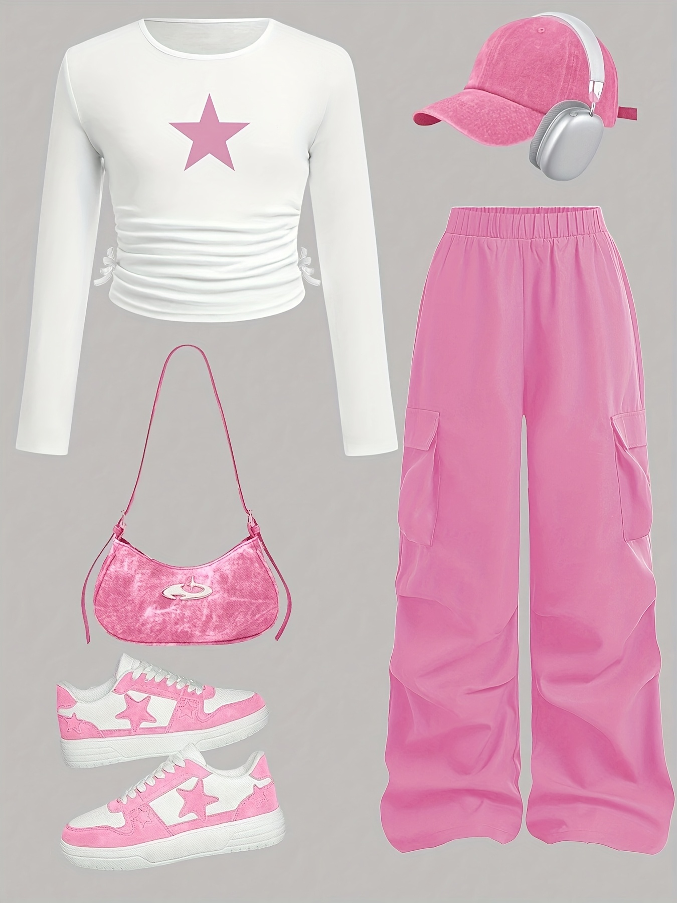 Girls Star Print Long Sleeve T-Shirt Wide Leg Pants 2-Piece Set Fall - 图片 3