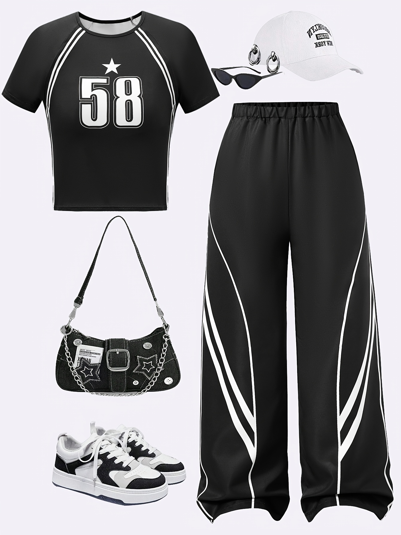 Girls Y2K Side Stripe T-Shirt Sweatpants 2-Piece Set Spring Summer - 图片 2