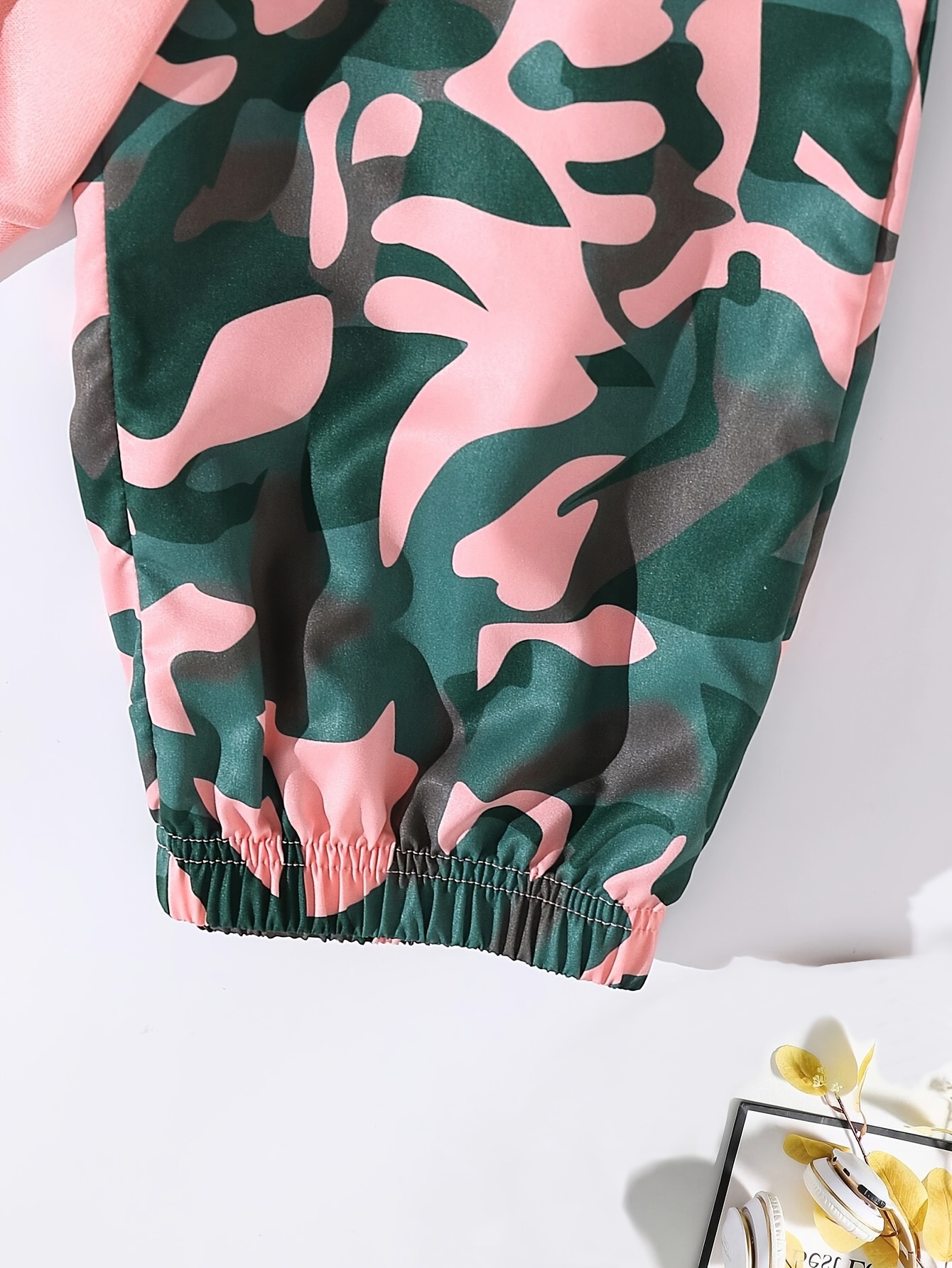 Girls Letter Print Camouflage Hoodie Pants 2-Piece Set Fall - 图片 5