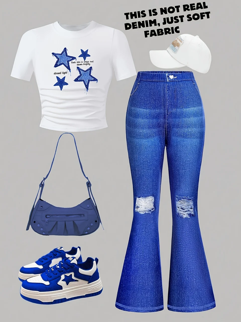 Girls Star Print Long Sleeve Top Flare Jeans 2-Piece Set Fall
