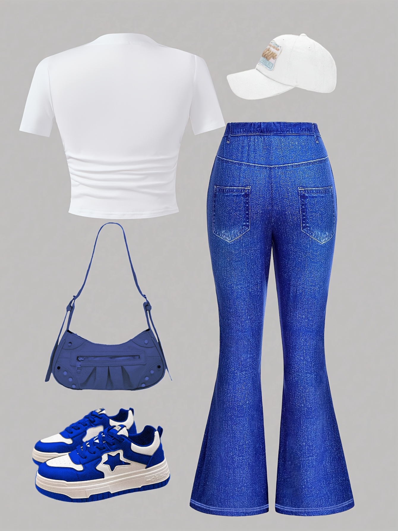 Girls Star Print Long Sleeve Top Flare Jeans 2-Piece Set Fall - 图片 2