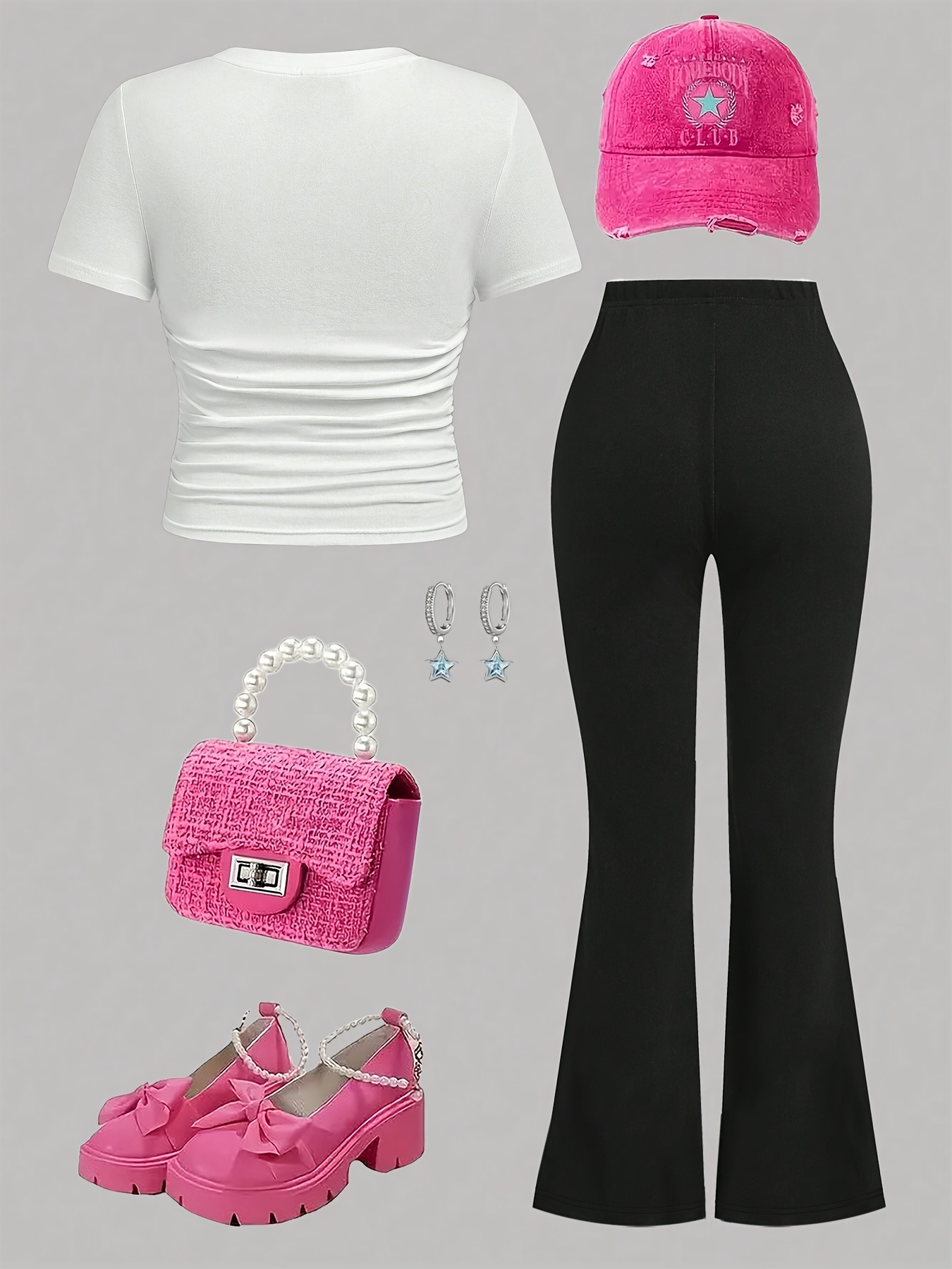 Girls Bow Print T-Shirt Flare Pants 2-Piece Set Summer - 图片 2