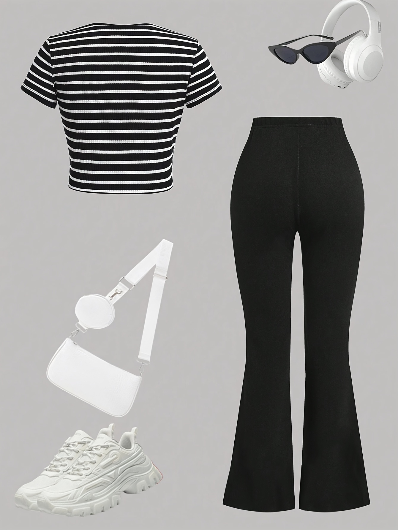 Girls Striped Star Print Striped Top Flare Pants 2-Piece Set Summer - 图片 2