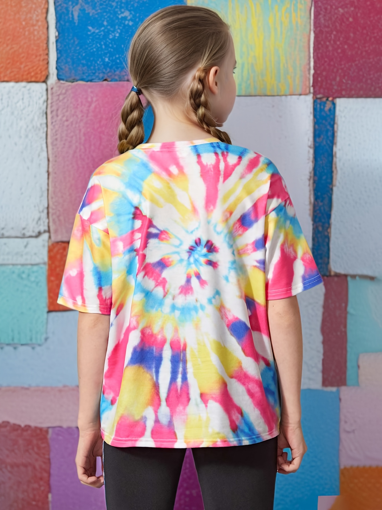 Girls Tie Dye Graphic T-Shirt Leggings 2-Piece Set Spring Summer - 图片 4