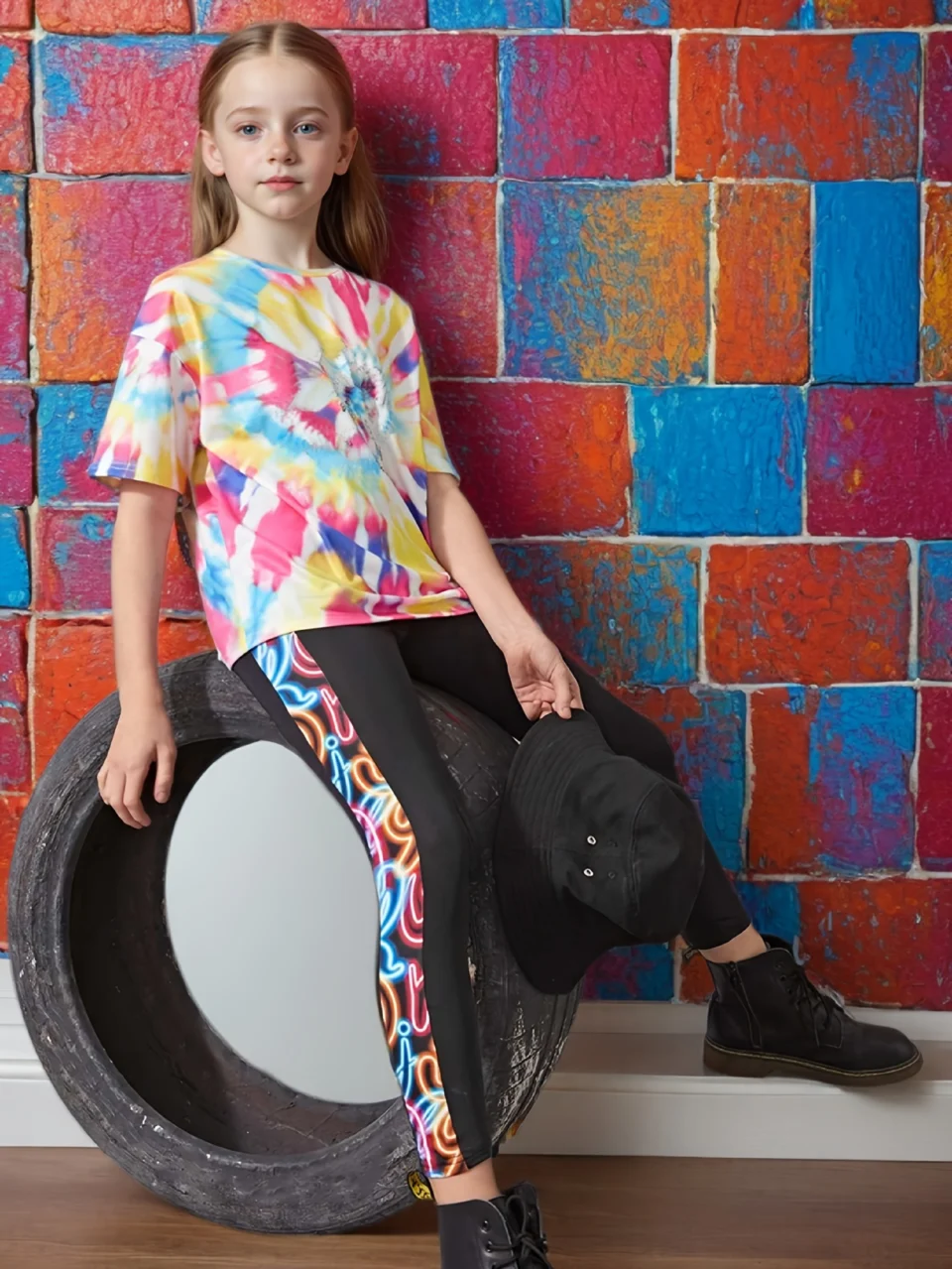 Girls Tie Dye Graphic T-Shirt Leggings 2-Piece Set Spring Summer