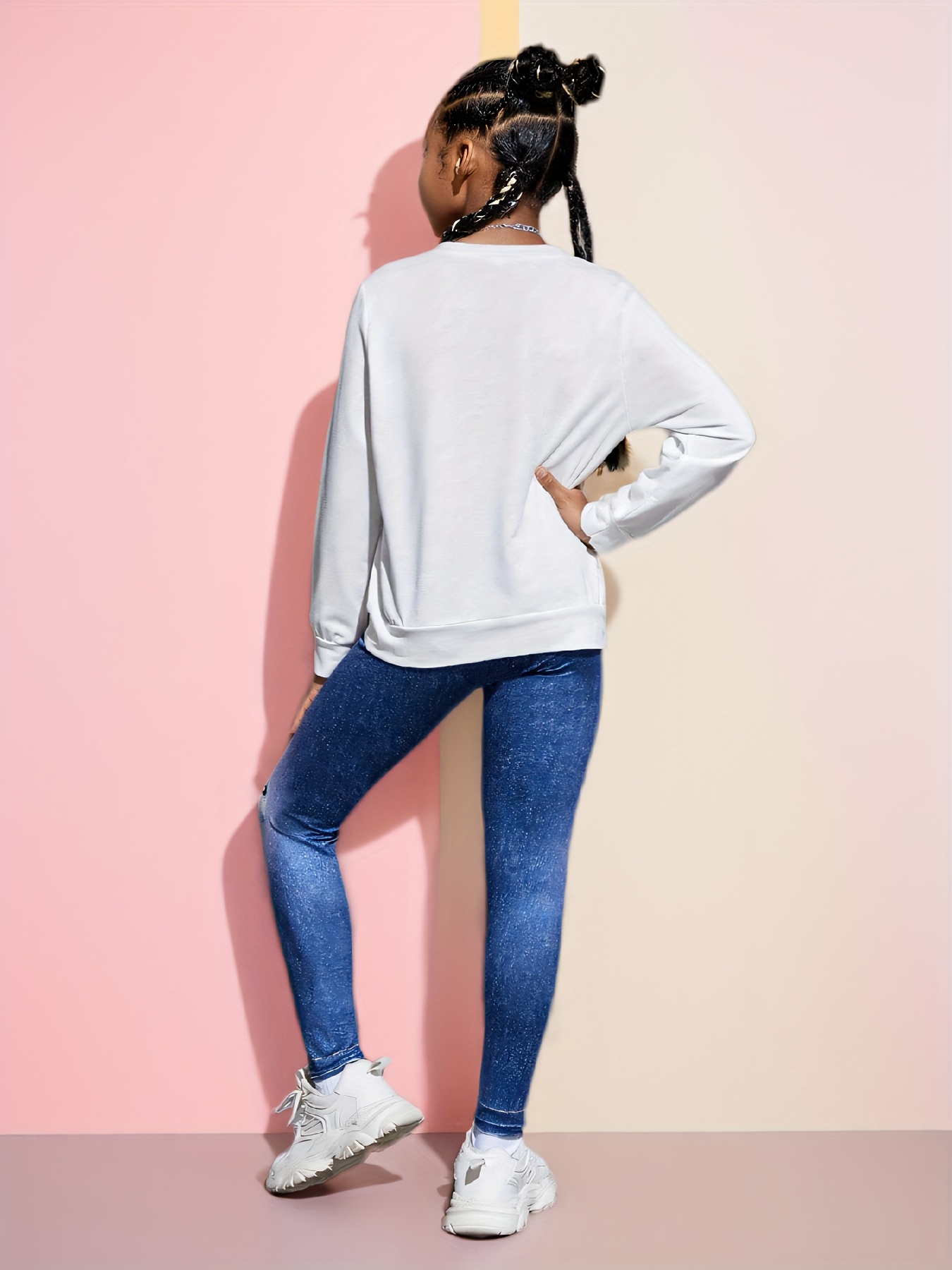 Girls Leopard Print Graphic Sweatshirt Jeans 2-Piece Set Fall - 图片 3