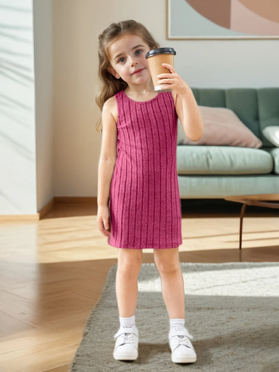 Girls Solid Ribbed Sweater Dress Spring Summer