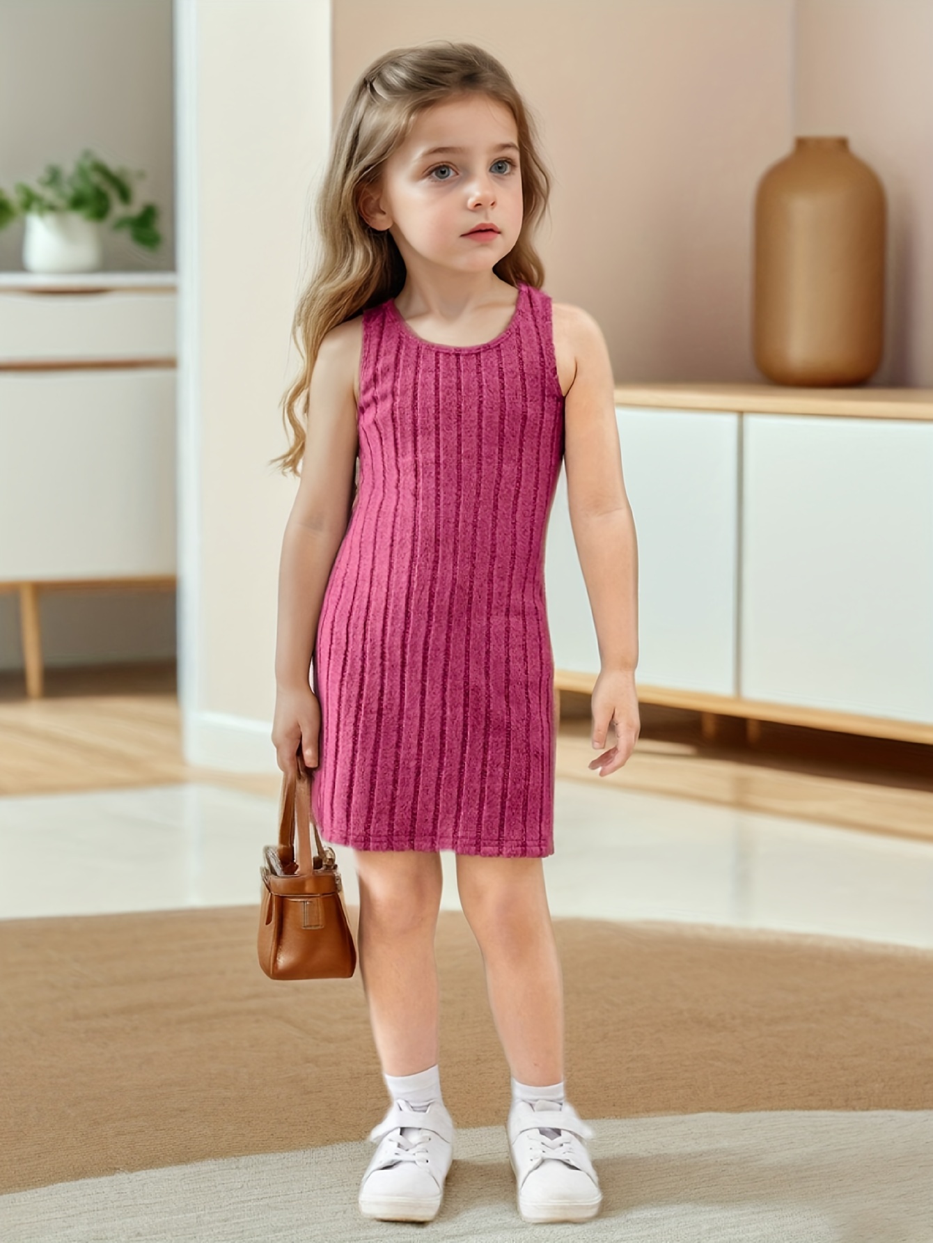 Girls Solid Ribbed Sweater Dress Spring Summer - 图片 5