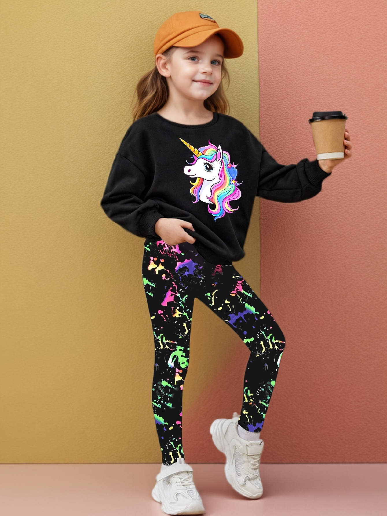 Girls Unicorn Graphic Cartoon Print Sweatshirt Leggings 2-Piece Set Fall - 图片 3