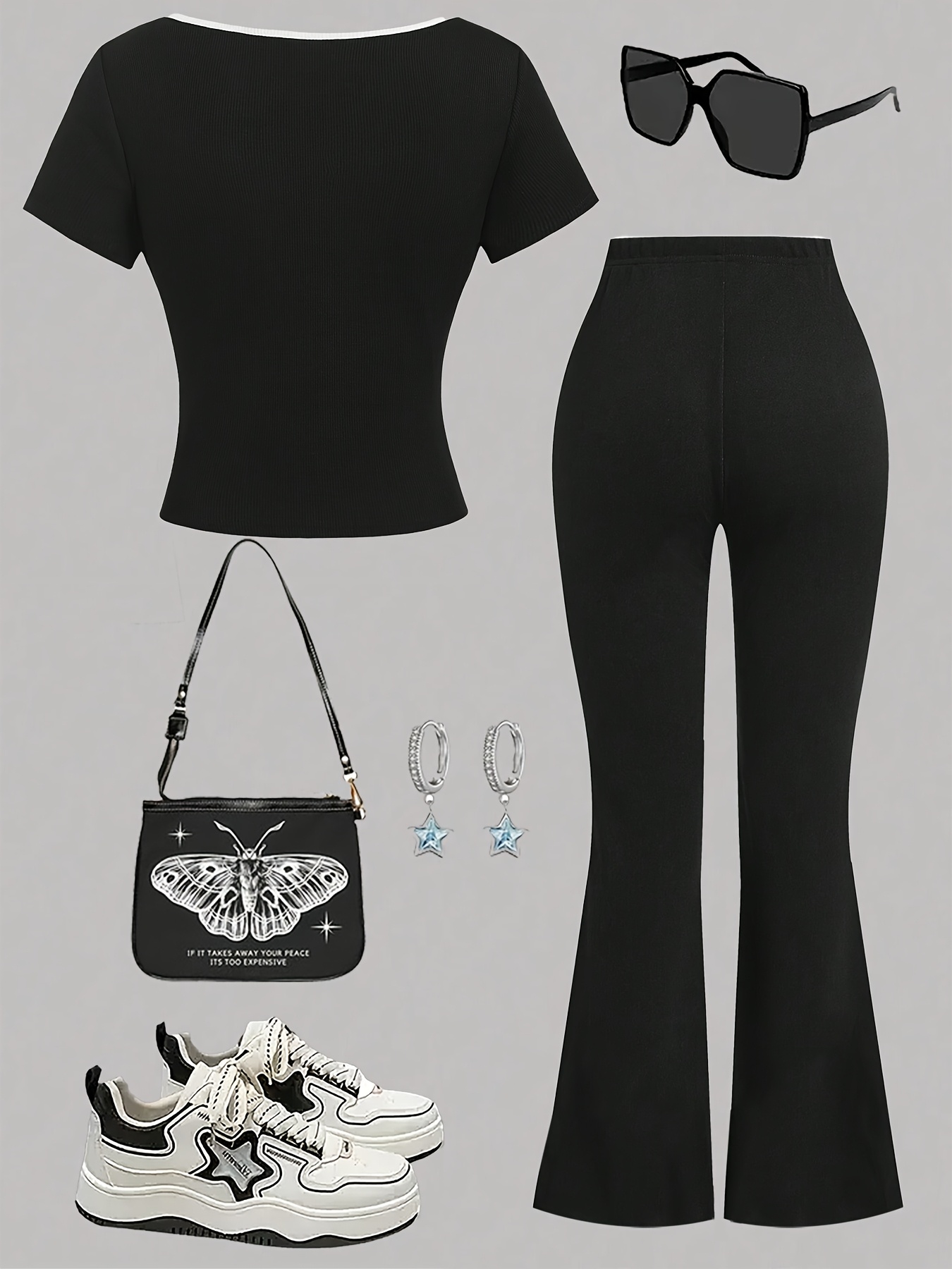 Girls Y2K Bow T-Shirt Flare Pants 2-Piece Set Summer - 图片 2