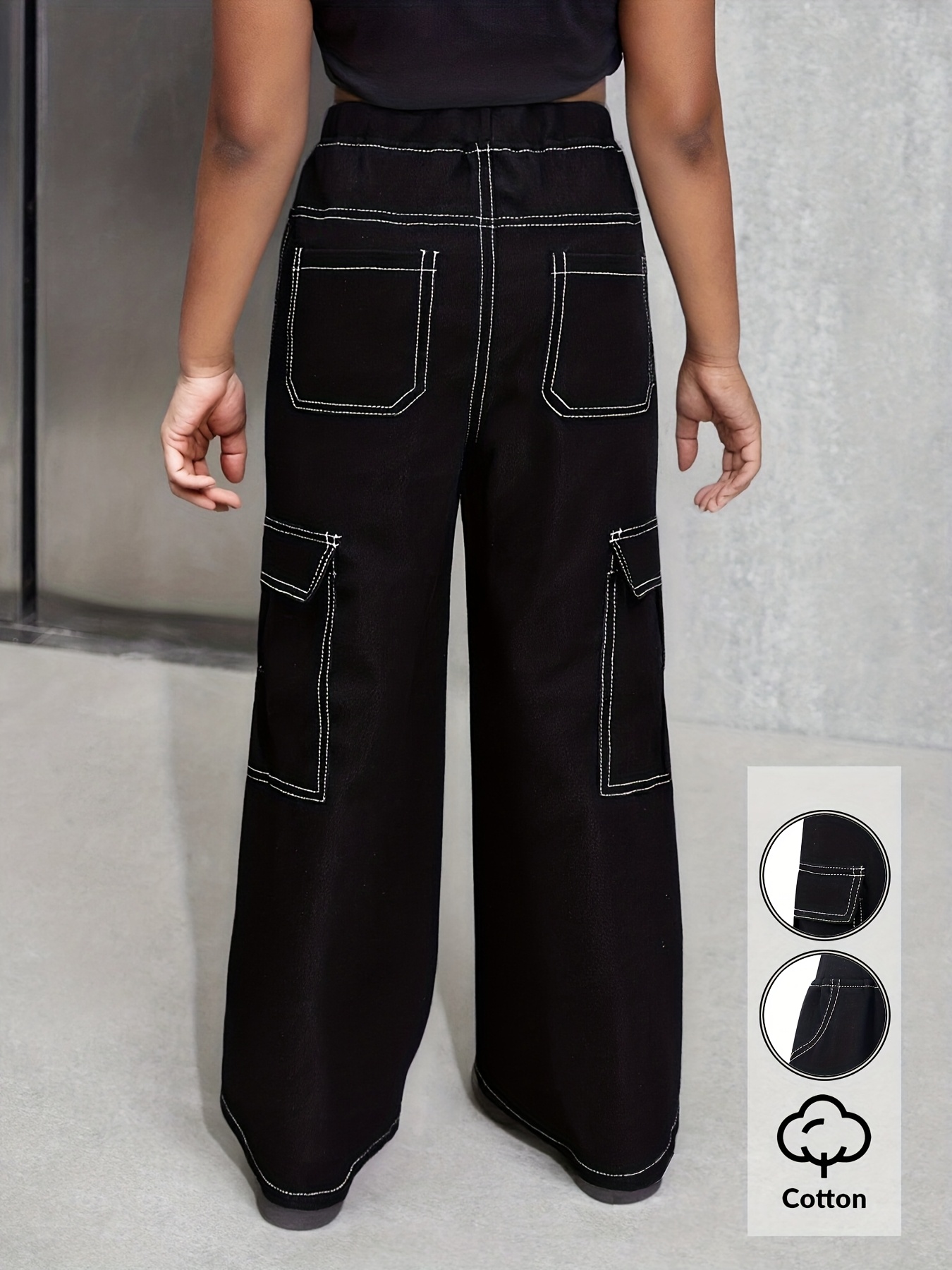 Girls Y2K Utility Cargo Pants All Season - 图片 6