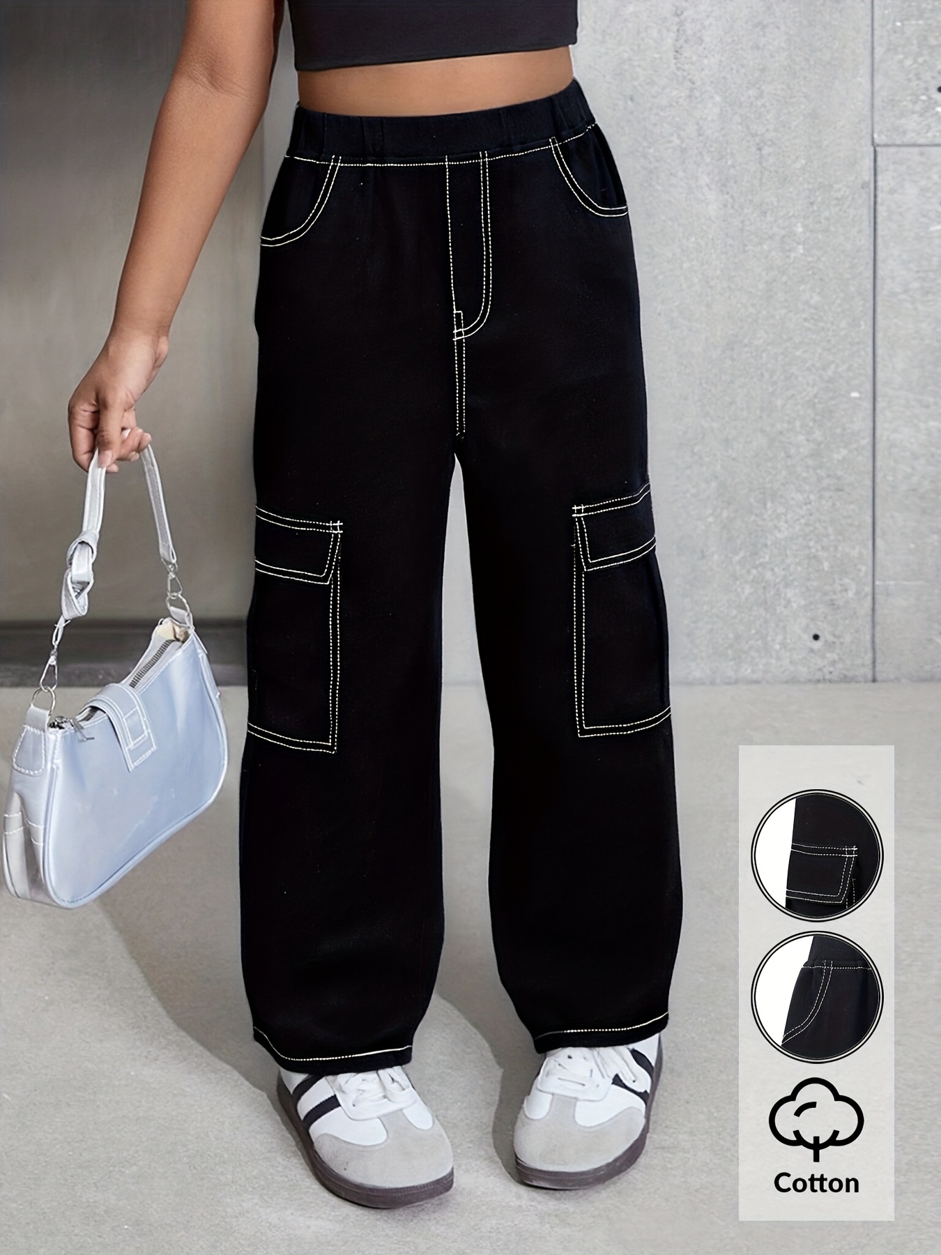 Girls Y2K Utility Cargo Pants All Season - 图片 2