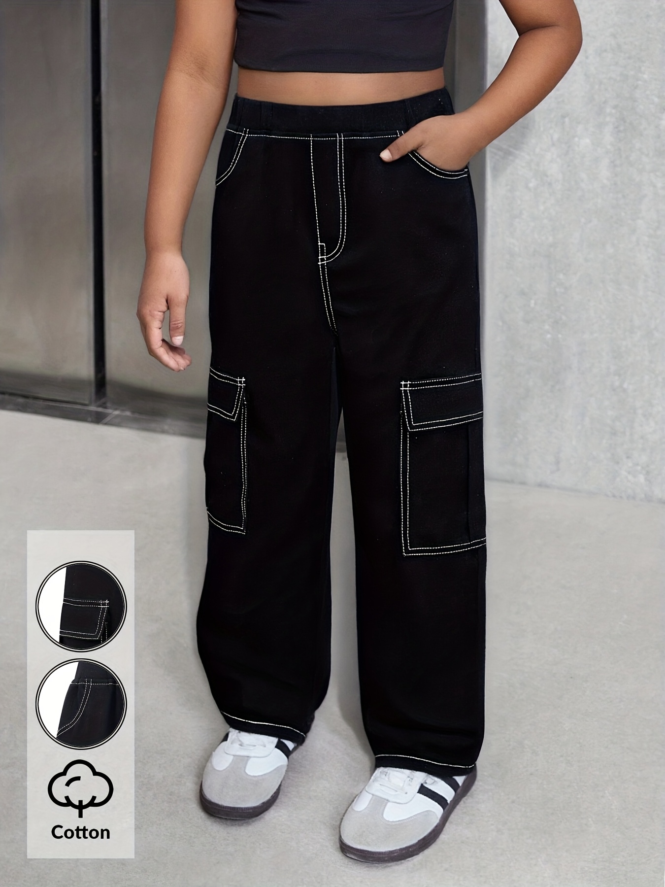Girls Y2K Utility Cargo Pants All Season - 图片 5