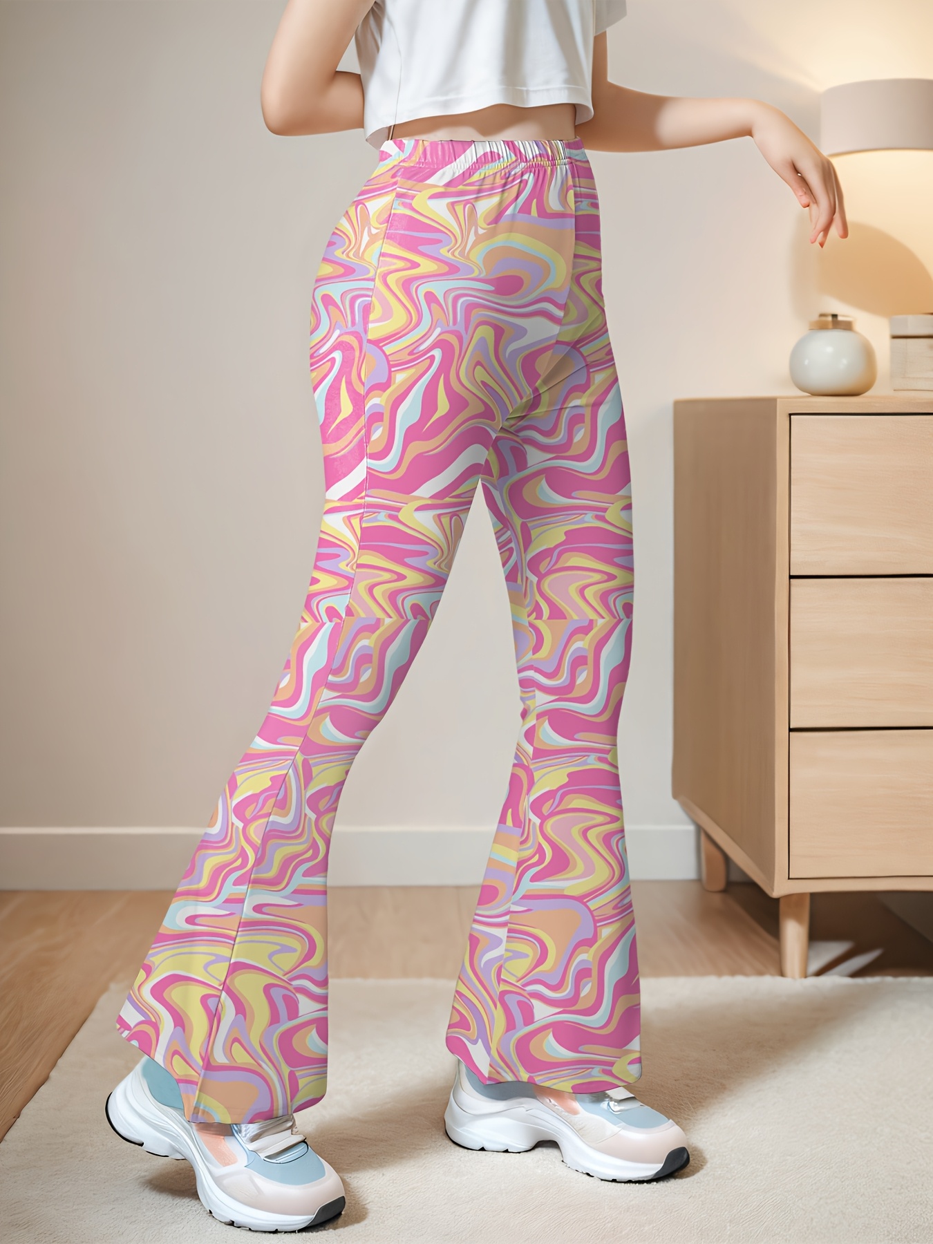 Girls Marble Print Streetwear Flare Pants Spring Summer - 图片 4