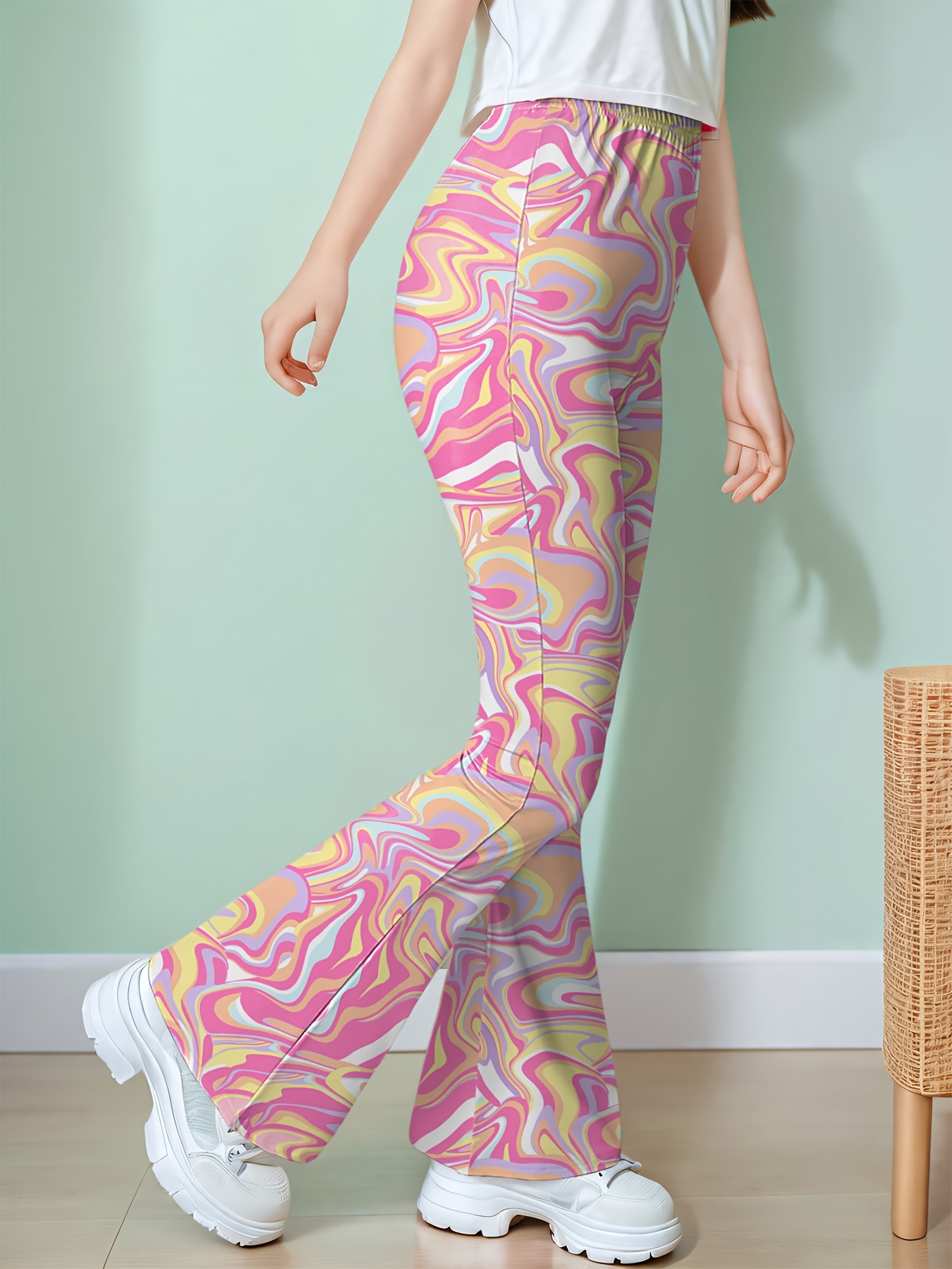 Girls Marble Print Streetwear Flare Pants Spring Summer - 图片 5