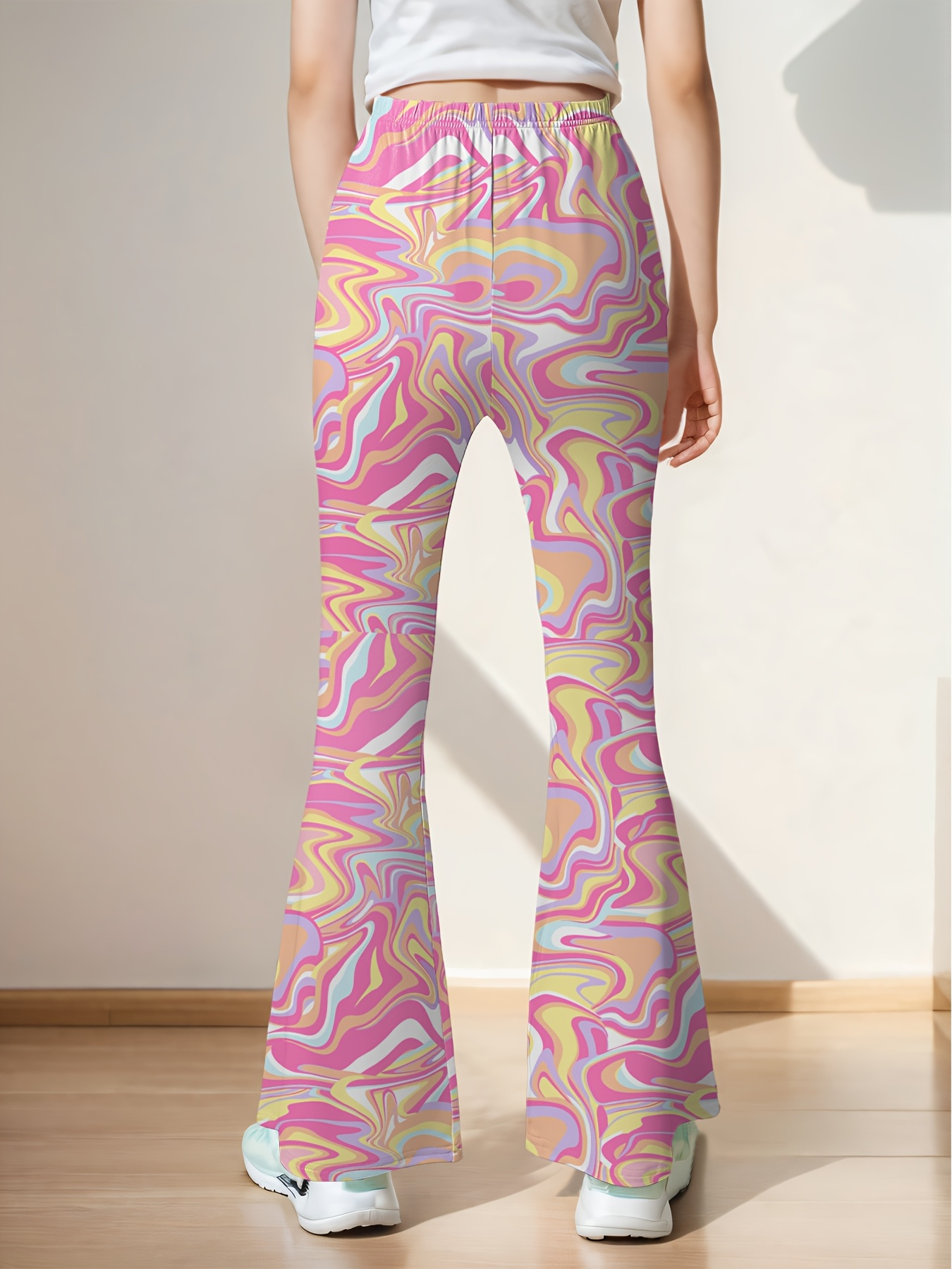 Girls Marble Print Streetwear Flare Pants Spring Summer - 图片 2