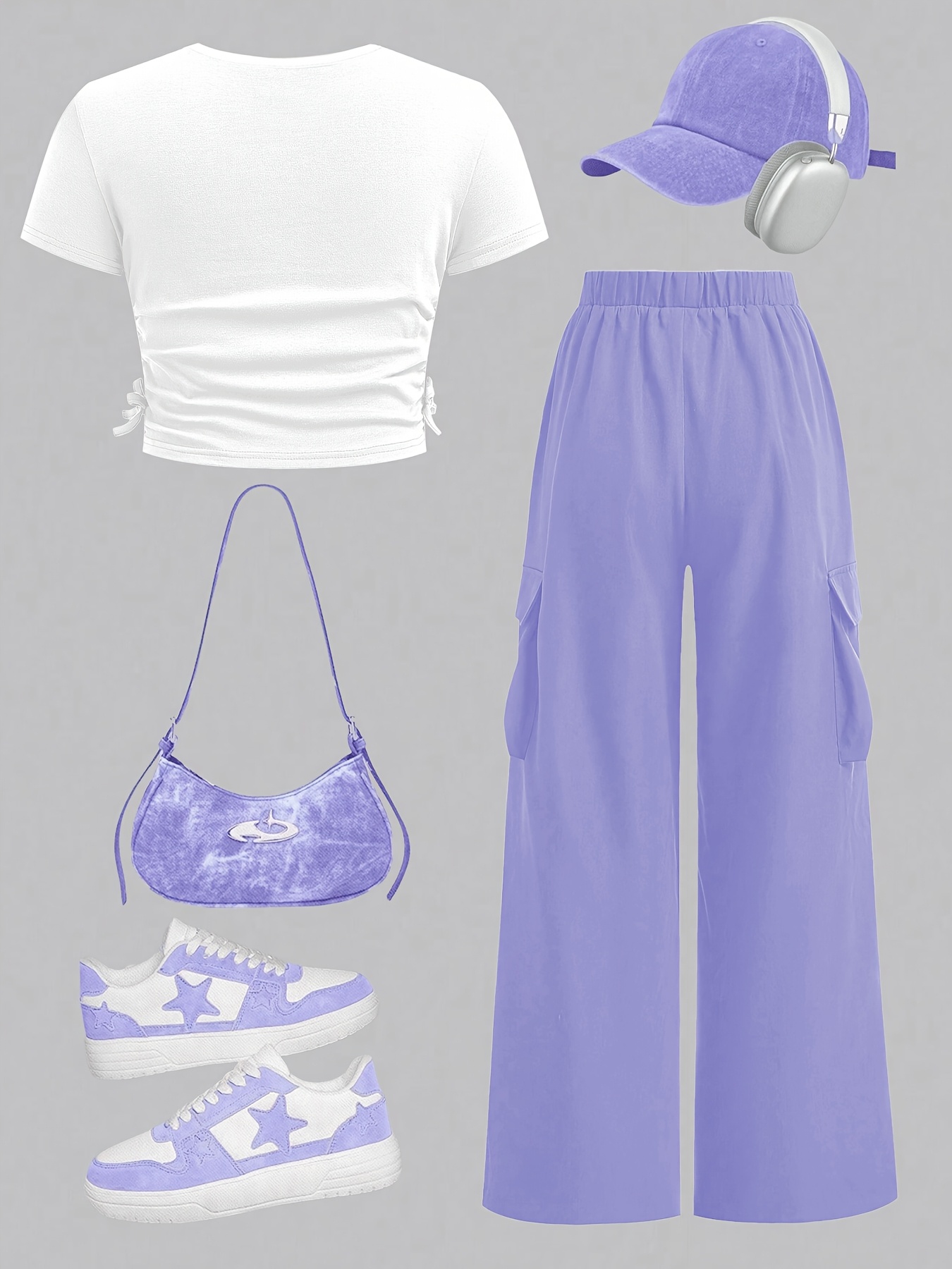 Girls Star Print T-Shirt Wide Leg Pants 2-Piece Set Summer - 图片 20