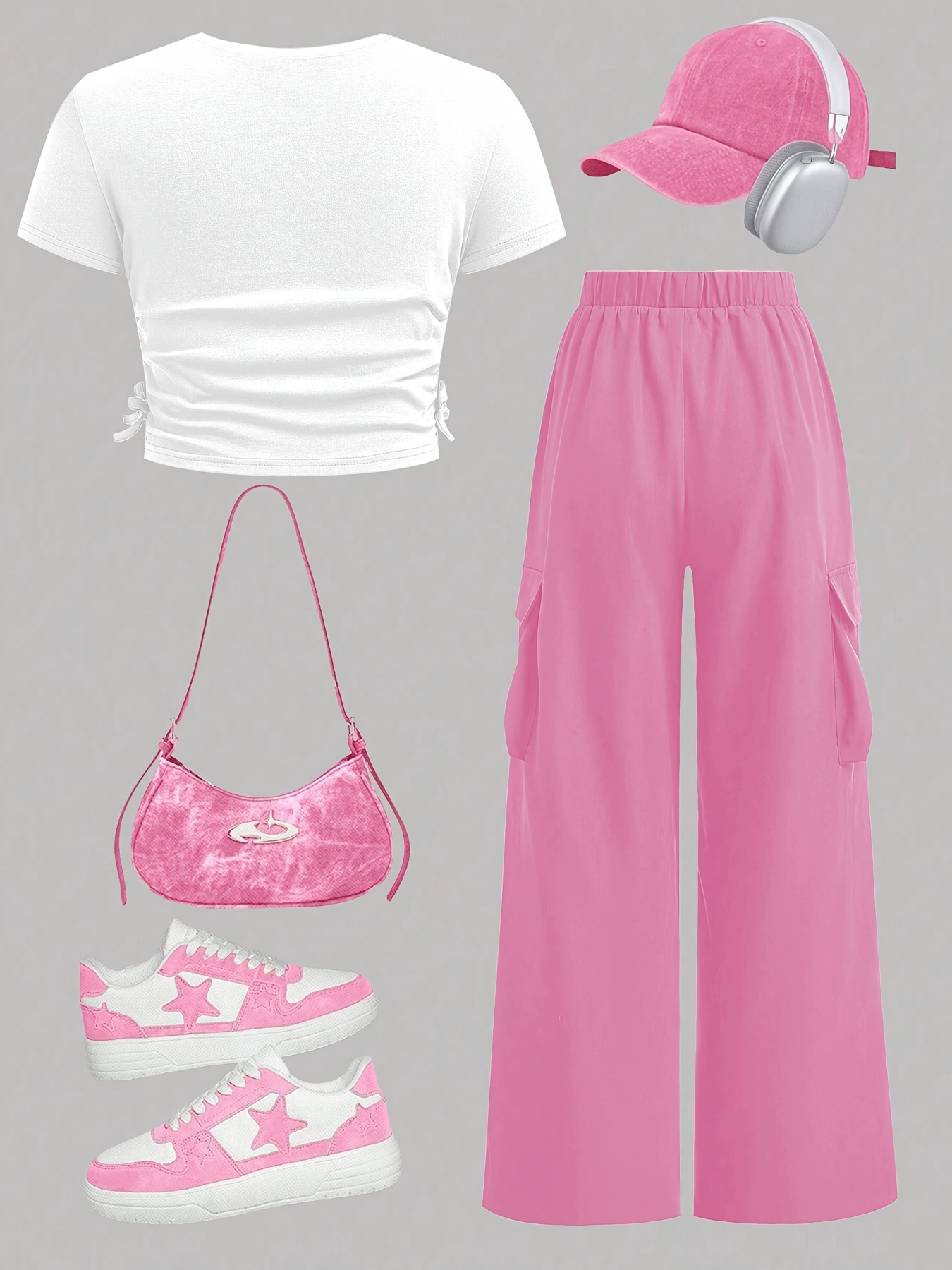 Girls Star Print T-Shirt Wide Leg Pants 2-Piece Set Summer - 图片 29