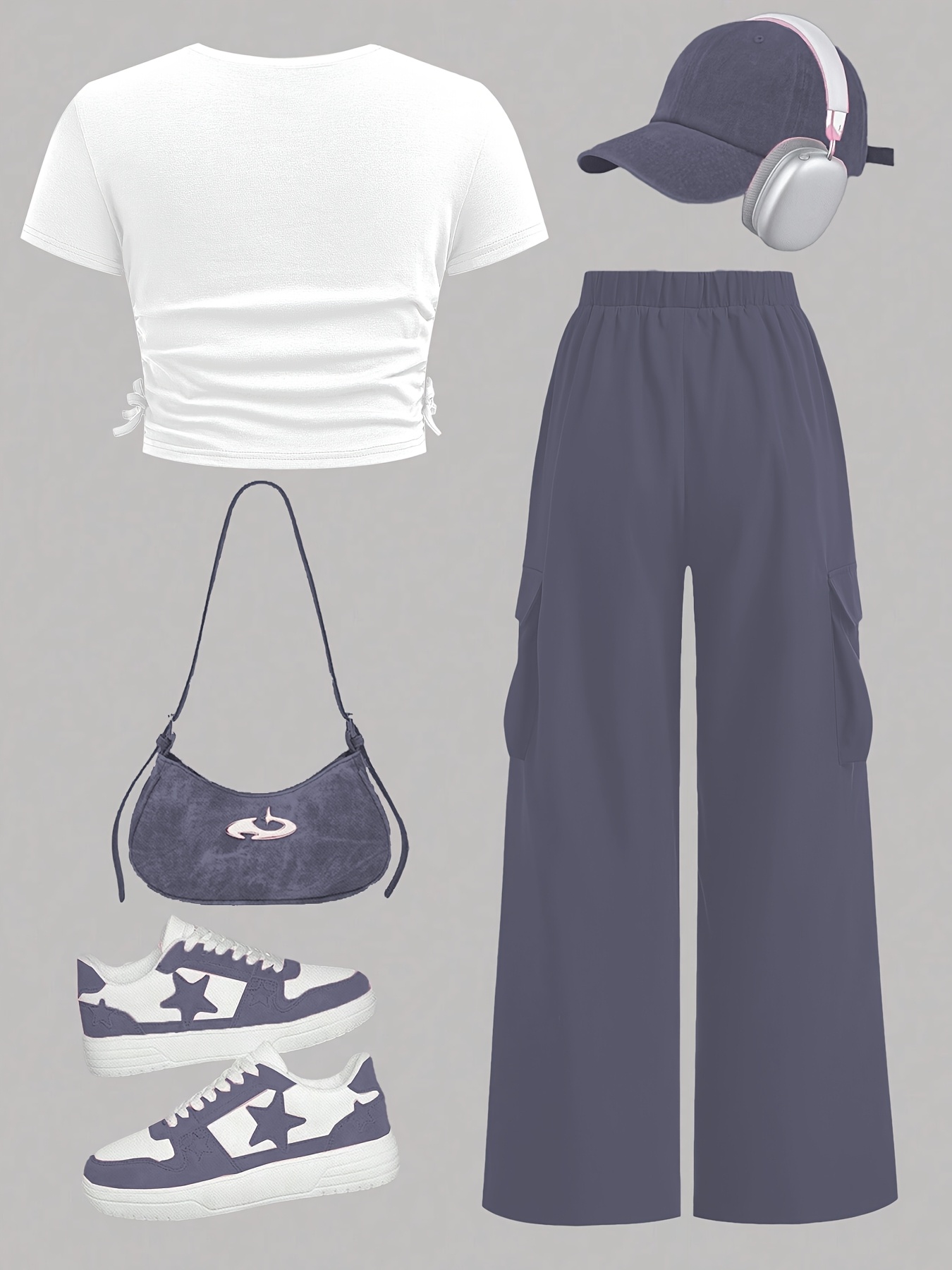 Girls Star Print T-Shirt Wide Leg Pants 2-Piece Set Summer - 图片 9
