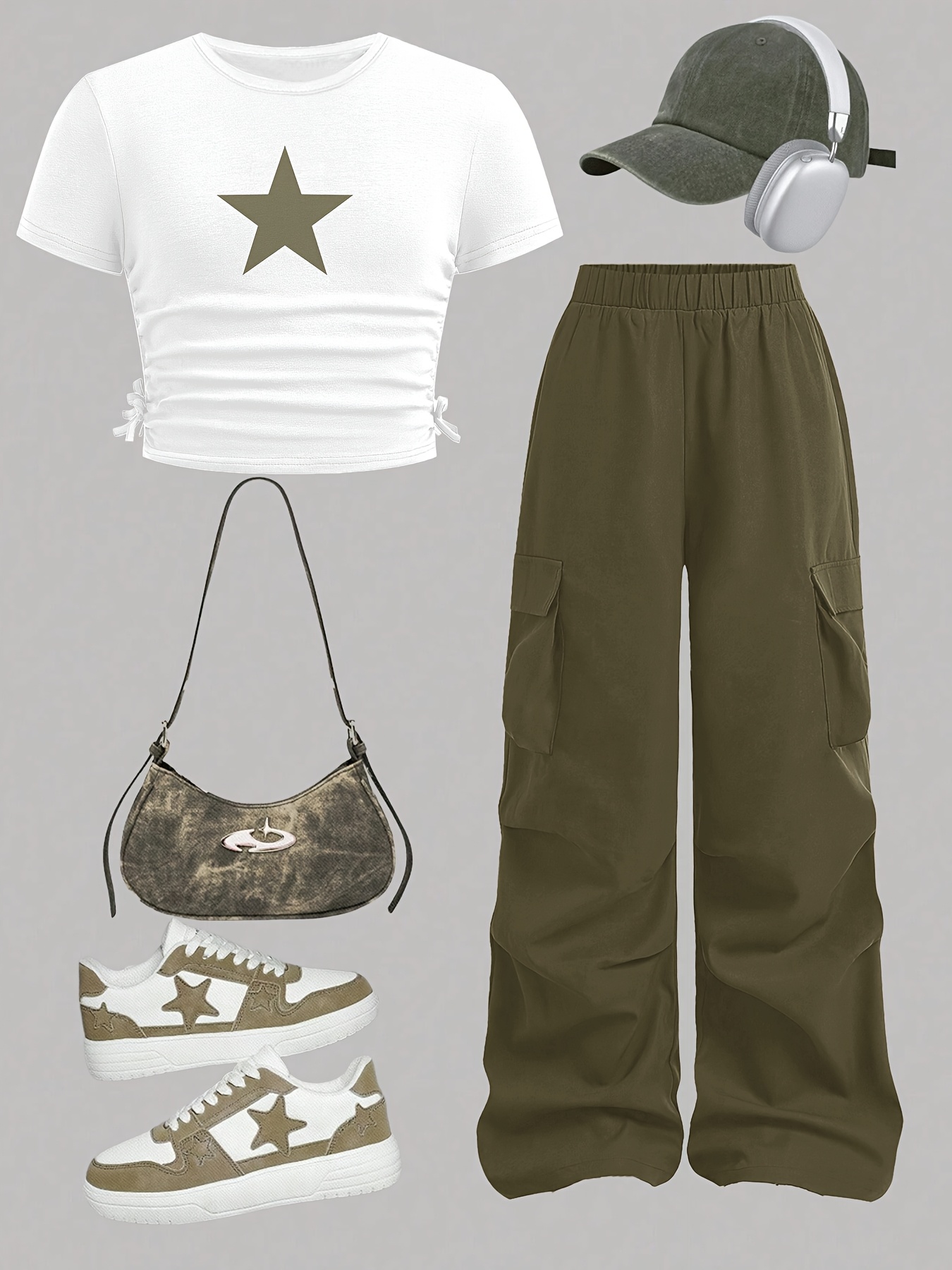 Girls Star Print T-Shirt Wide Leg Pants 2-Piece Set Summer - 图片 22