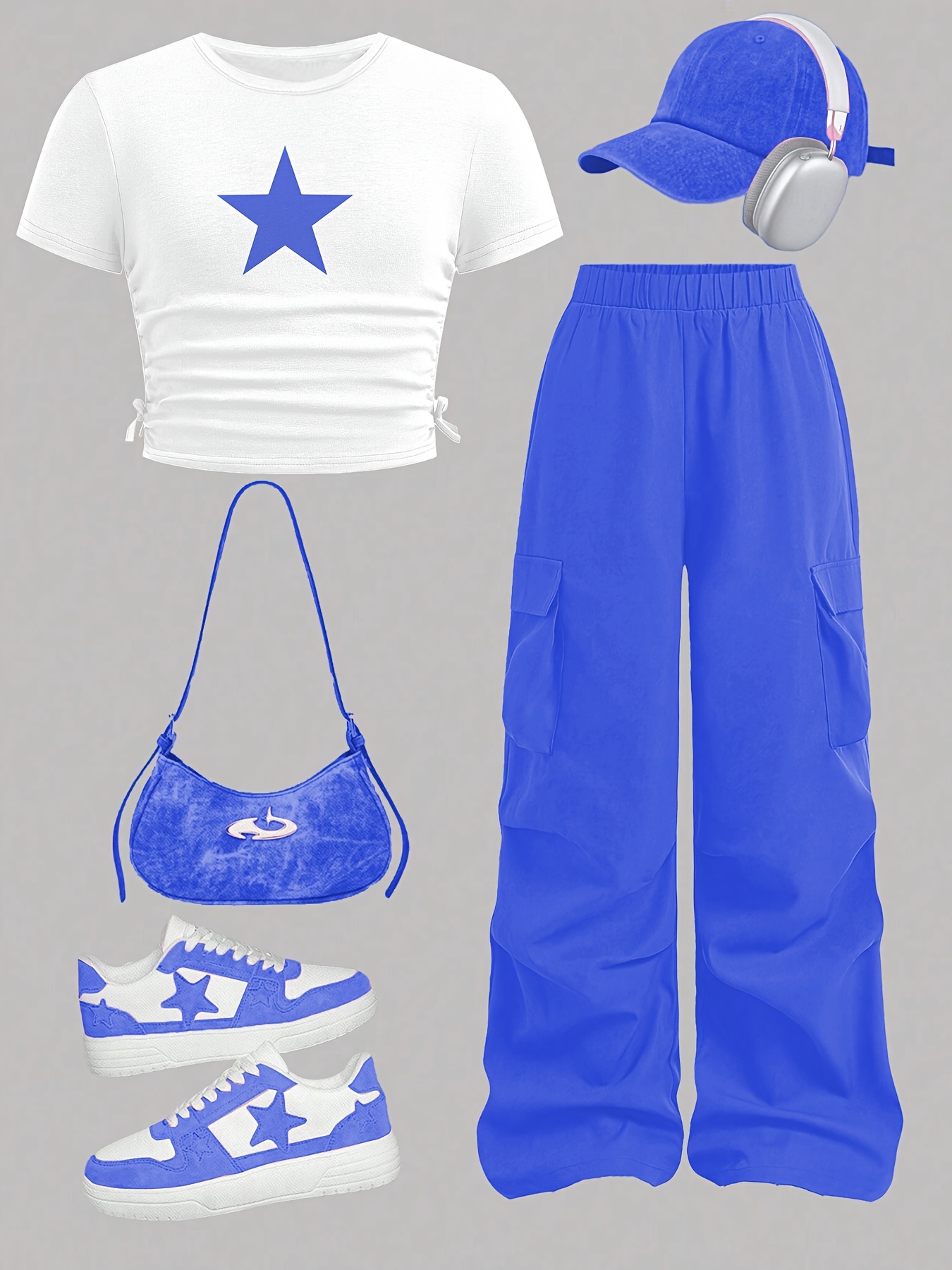 Girls Star Print T-Shirt Wide Leg Pants 2-Piece Set Summer - 图片 12