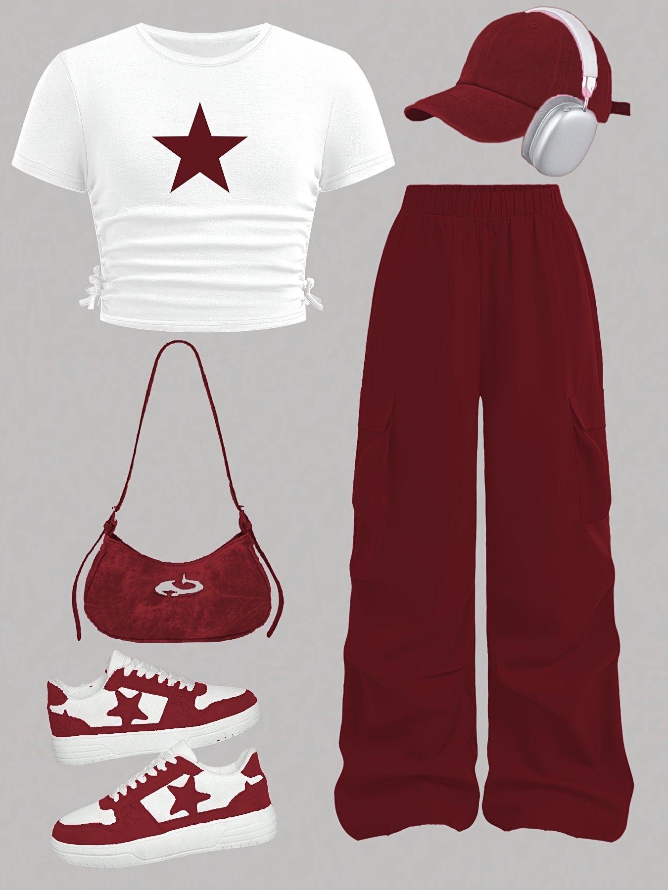 Girls Star Print T-Shirt Wide Leg Pants 2-Piece Set Summer - 图片 15
