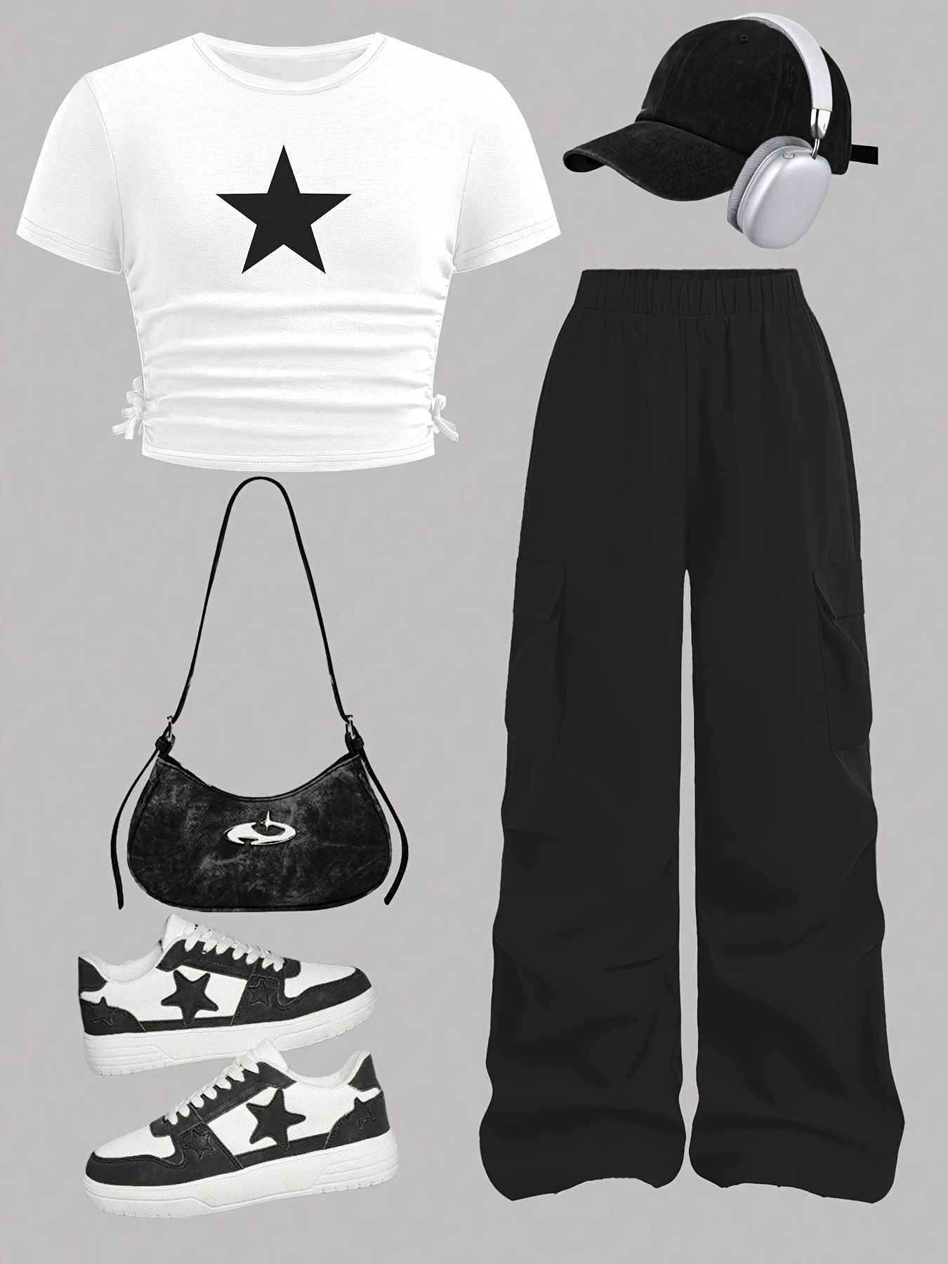 Girls Star Print T-Shirt Wide Leg Pants 2-Piece Set Summer - 图片 25