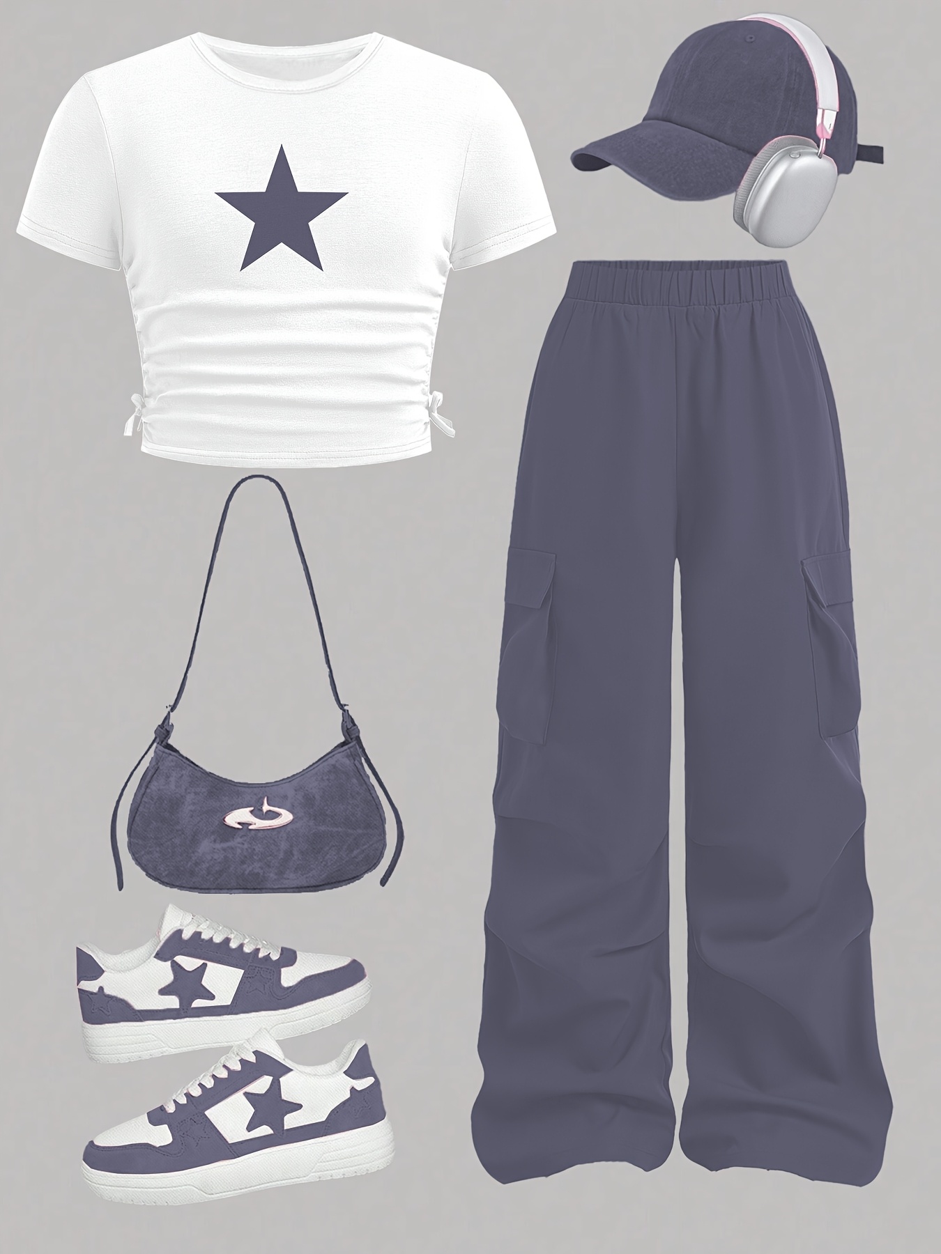 Girls Star Print T-Shirt Wide Leg Pants 2-Piece Set Summer - 图片 8