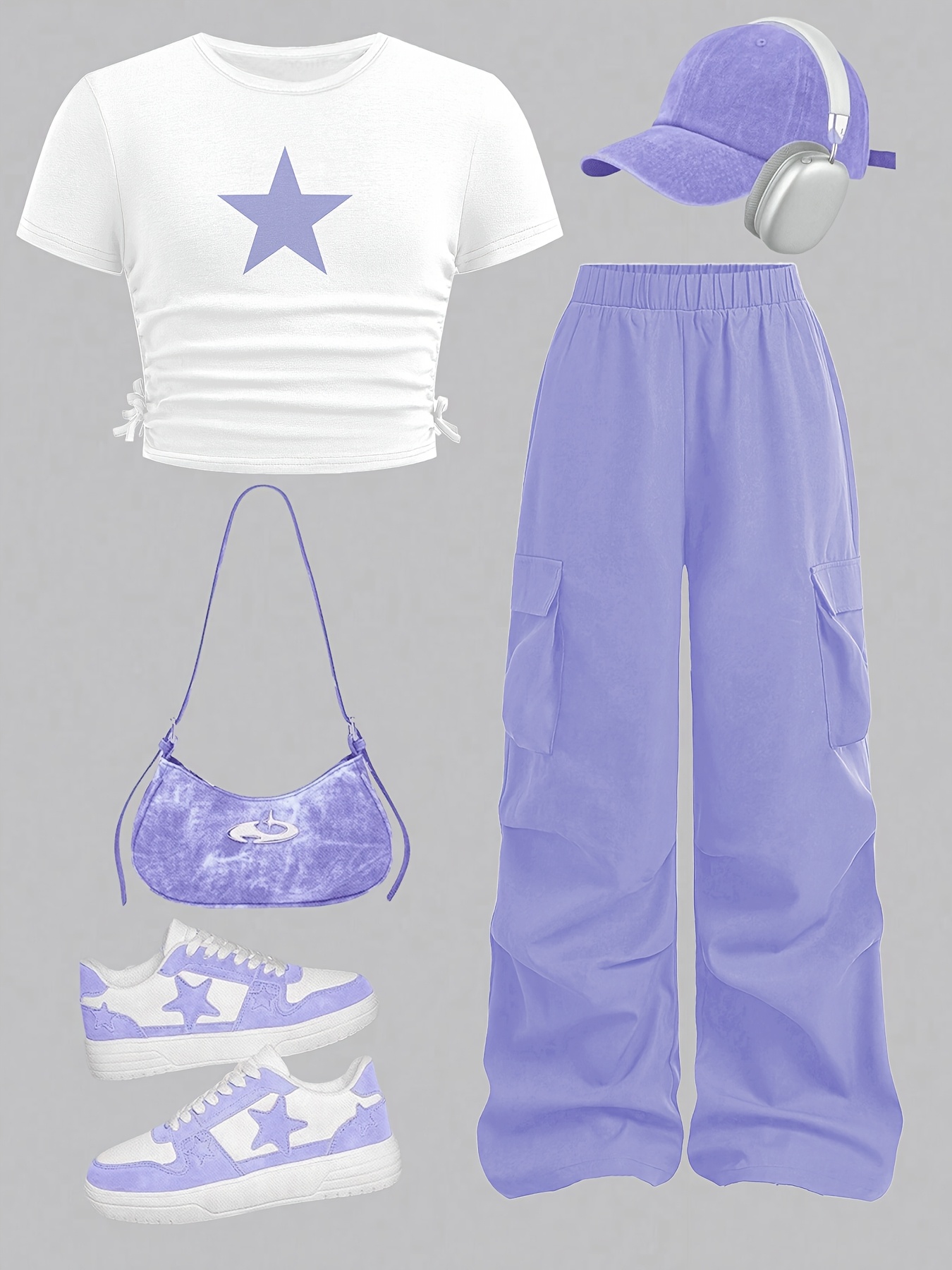 Girls Star Print T-Shirt Wide Leg Pants 2-Piece Set Summer - 图片 19