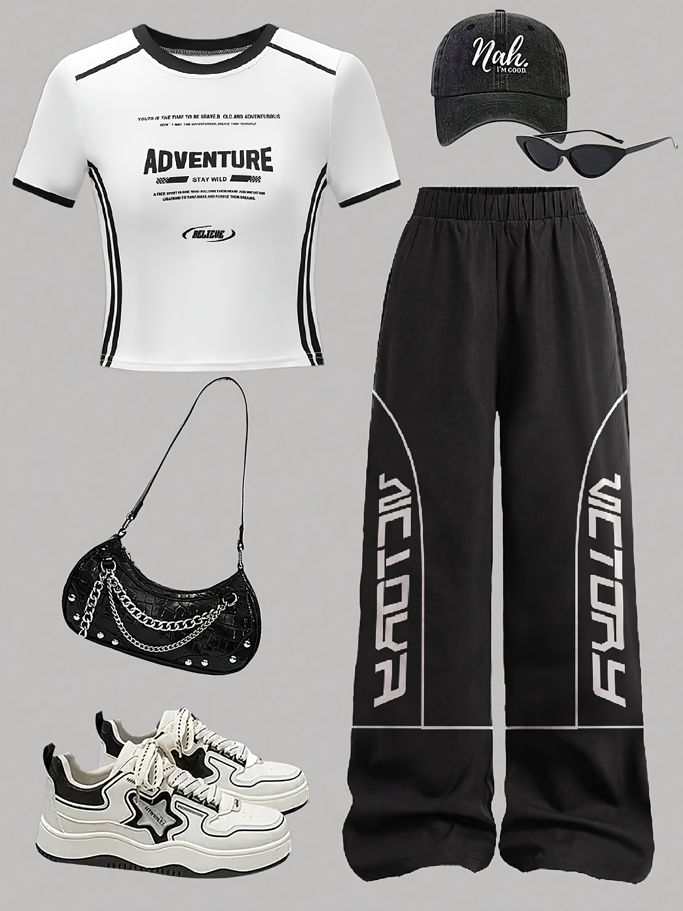Girls Y2K Letter Print T-Shirt Wide Leg Pants 2-Piece Set Spring Summer - 图片 3