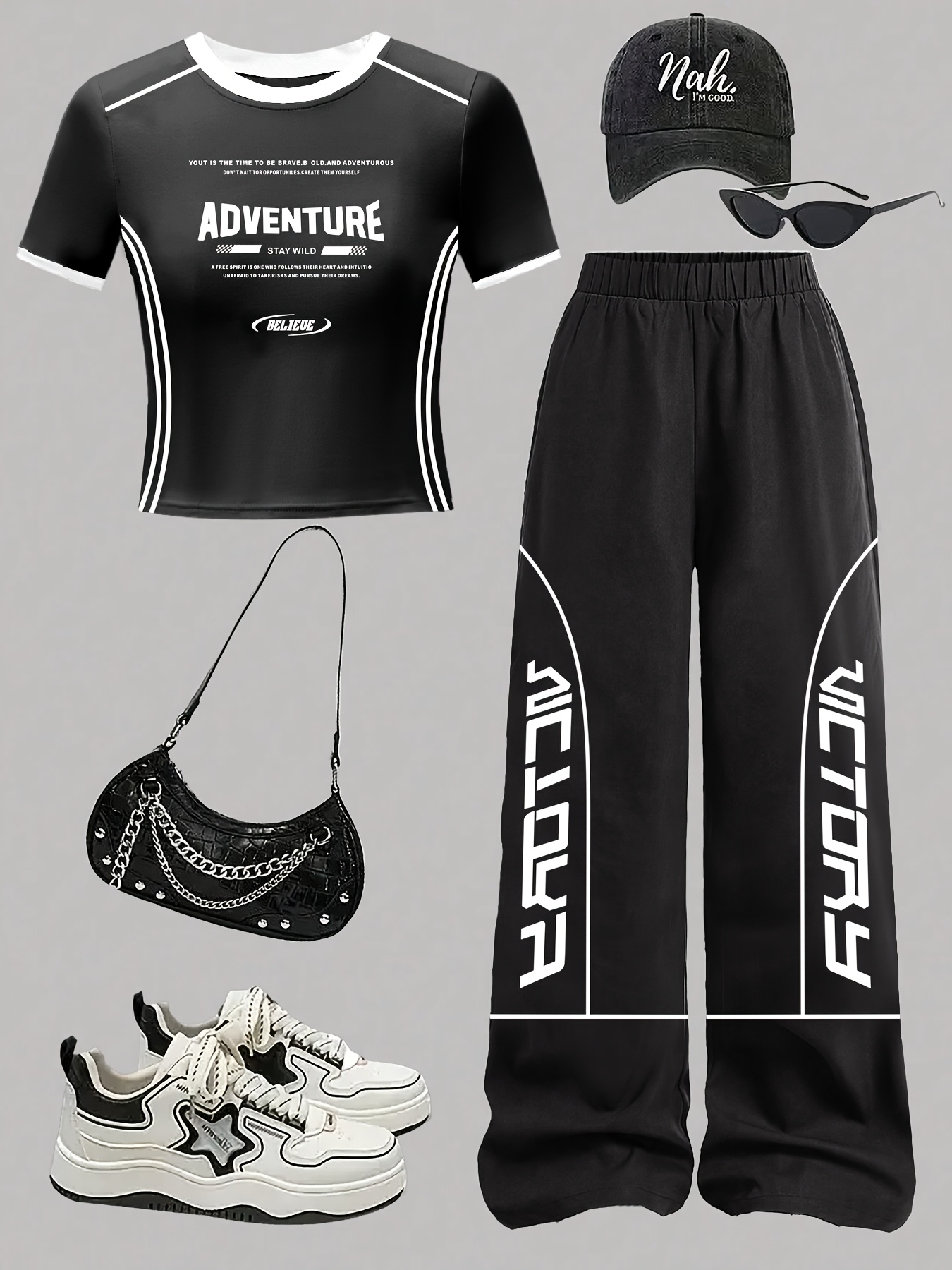 Girls Y2K Letter Print T-Shirt Wide Leg Pants 2-Piece Set Spring Summer - 图片 9