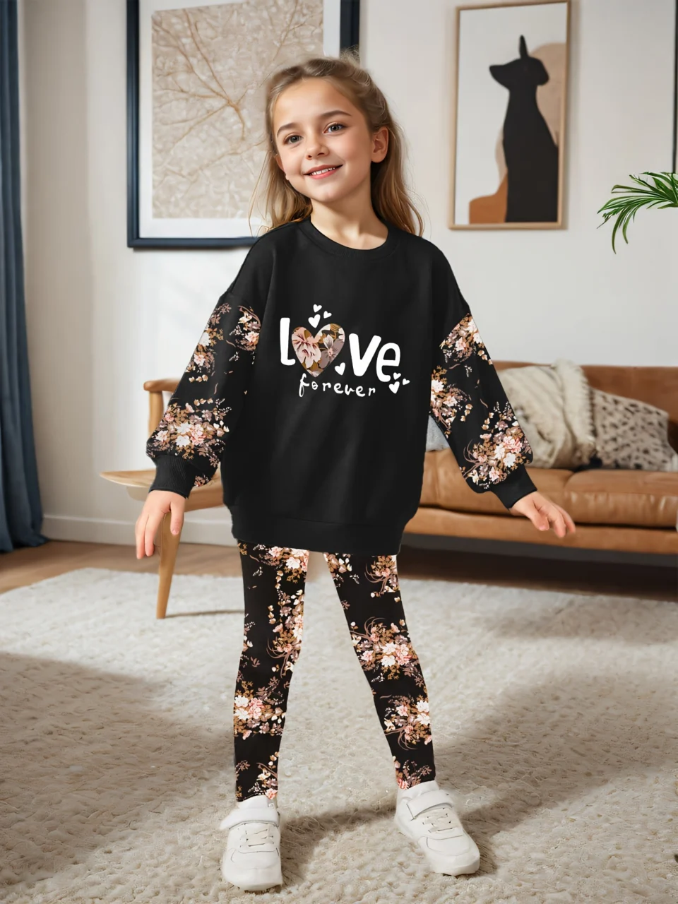 Girls Floral Graphic Sweatshirt Leggings 2-Piece Set Fall