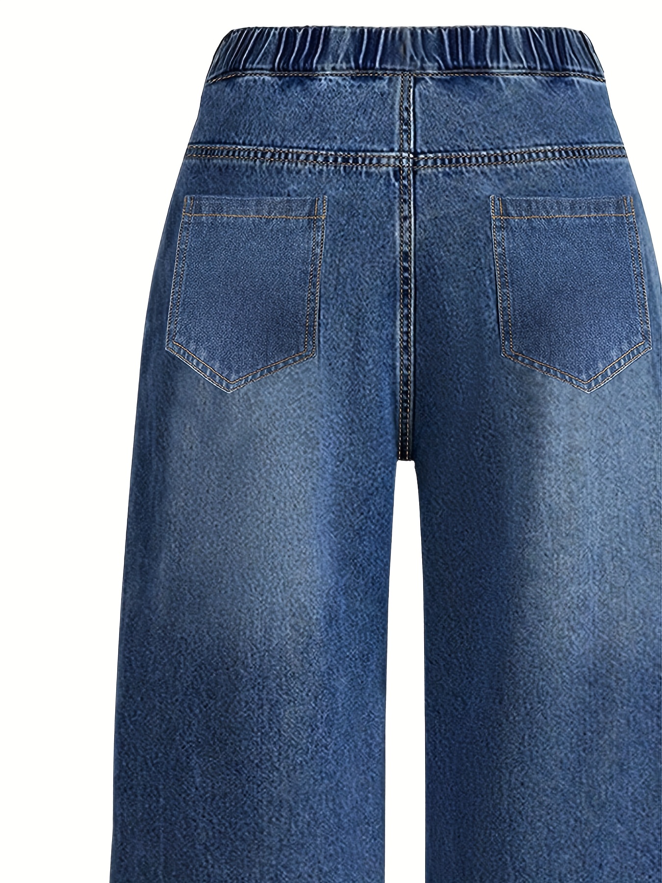 Girls Washed Denim Wide Leg Jeans Fall - 图片 5