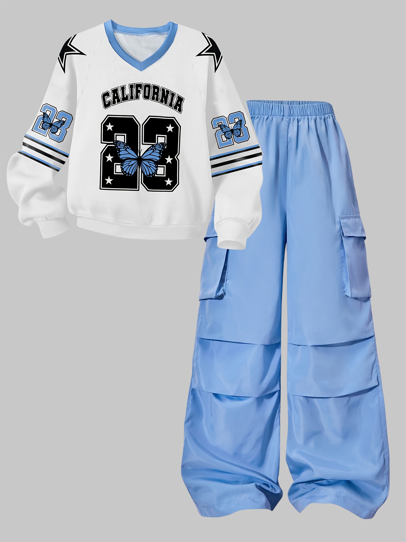 Girls Y2K Sporty Graphic T-Shirt Cargo Pants 2-Piece Set Fall - 图片 3