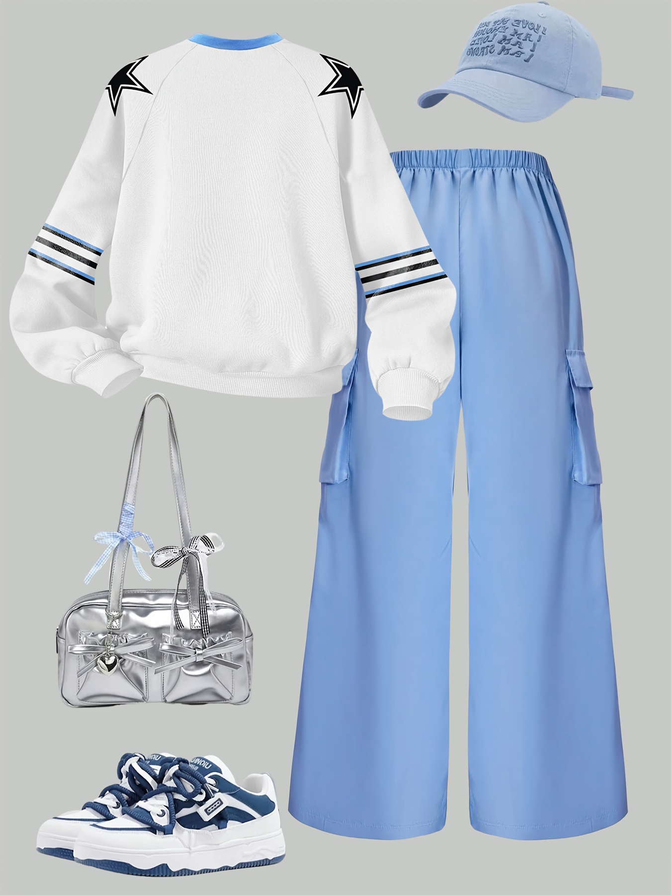 Girls Y2K Sporty Graphic T-Shirt Cargo Pants 2-Piece Set Fall - 图片 2