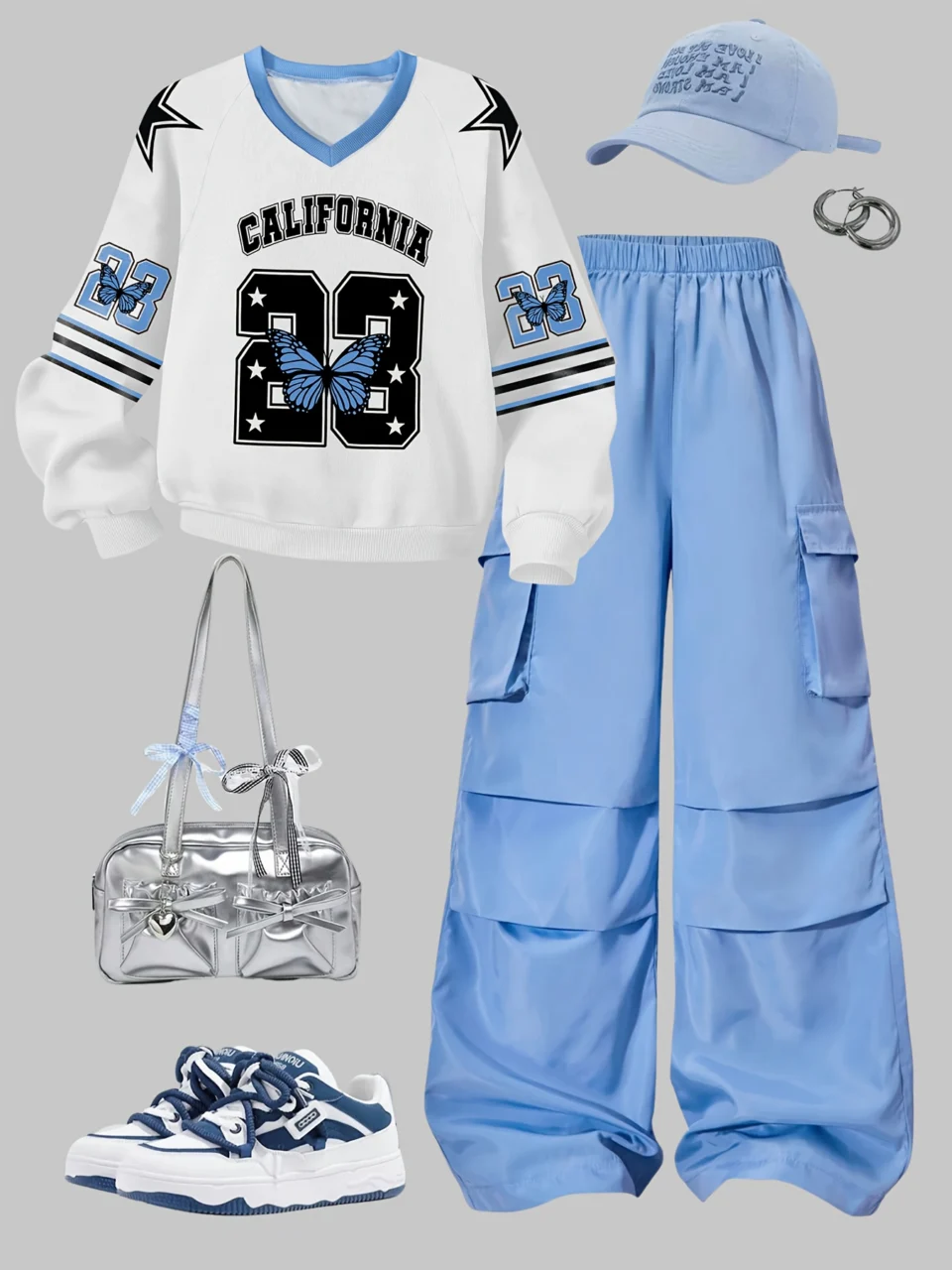 Girls Y2K Sporty Graphic T-Shirt Cargo Pants 2-Piece Set Fall