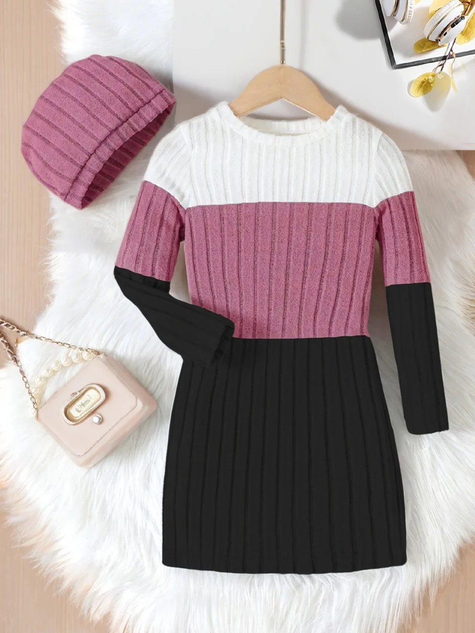Girls Colorblock Ribbed Sweater Dress Fall