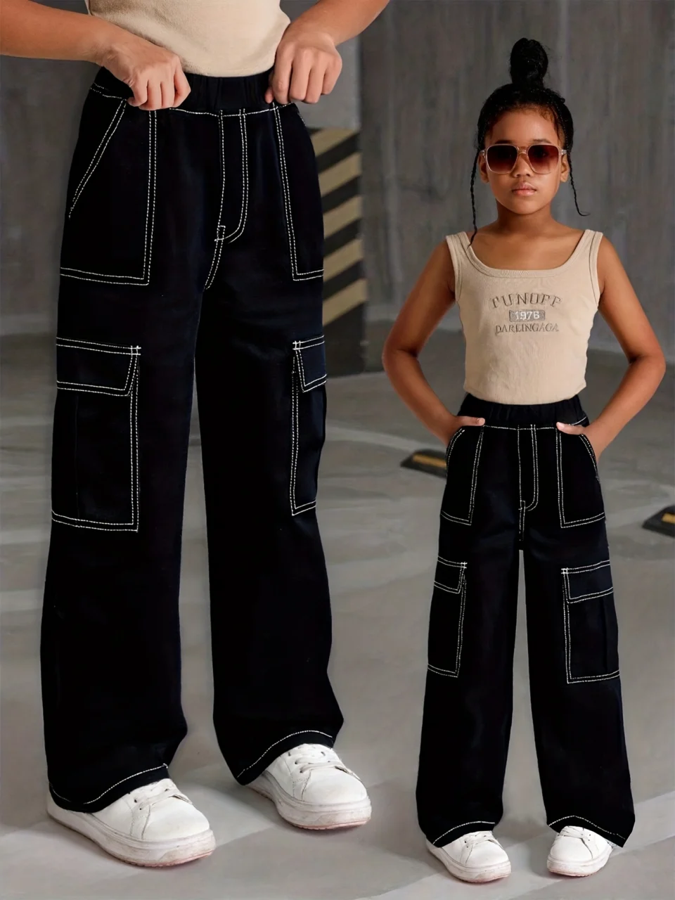Girls Y2K Patch Pocket Cargo Jeans All Season