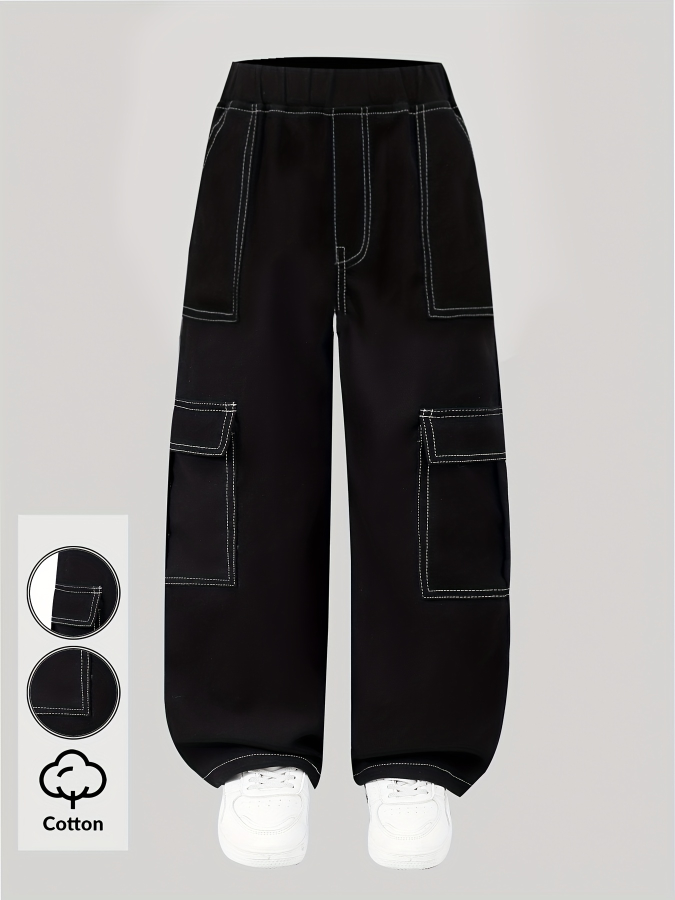Girls Y2K Patch Pocket Cargo Jeans All Season - 图片 2