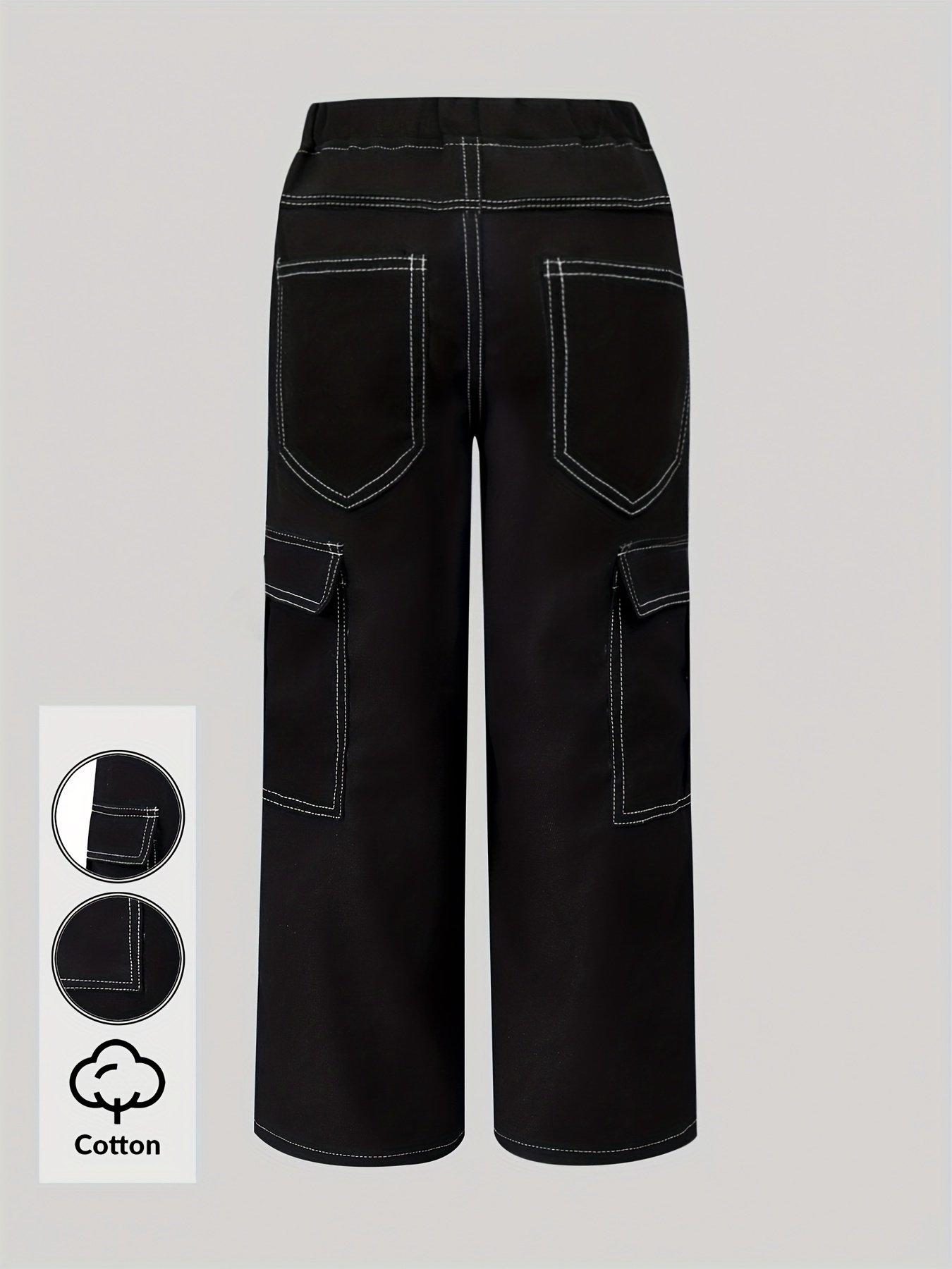 Girls Y2K Patch Pocket Cargo Jeans All Season - 图片 4