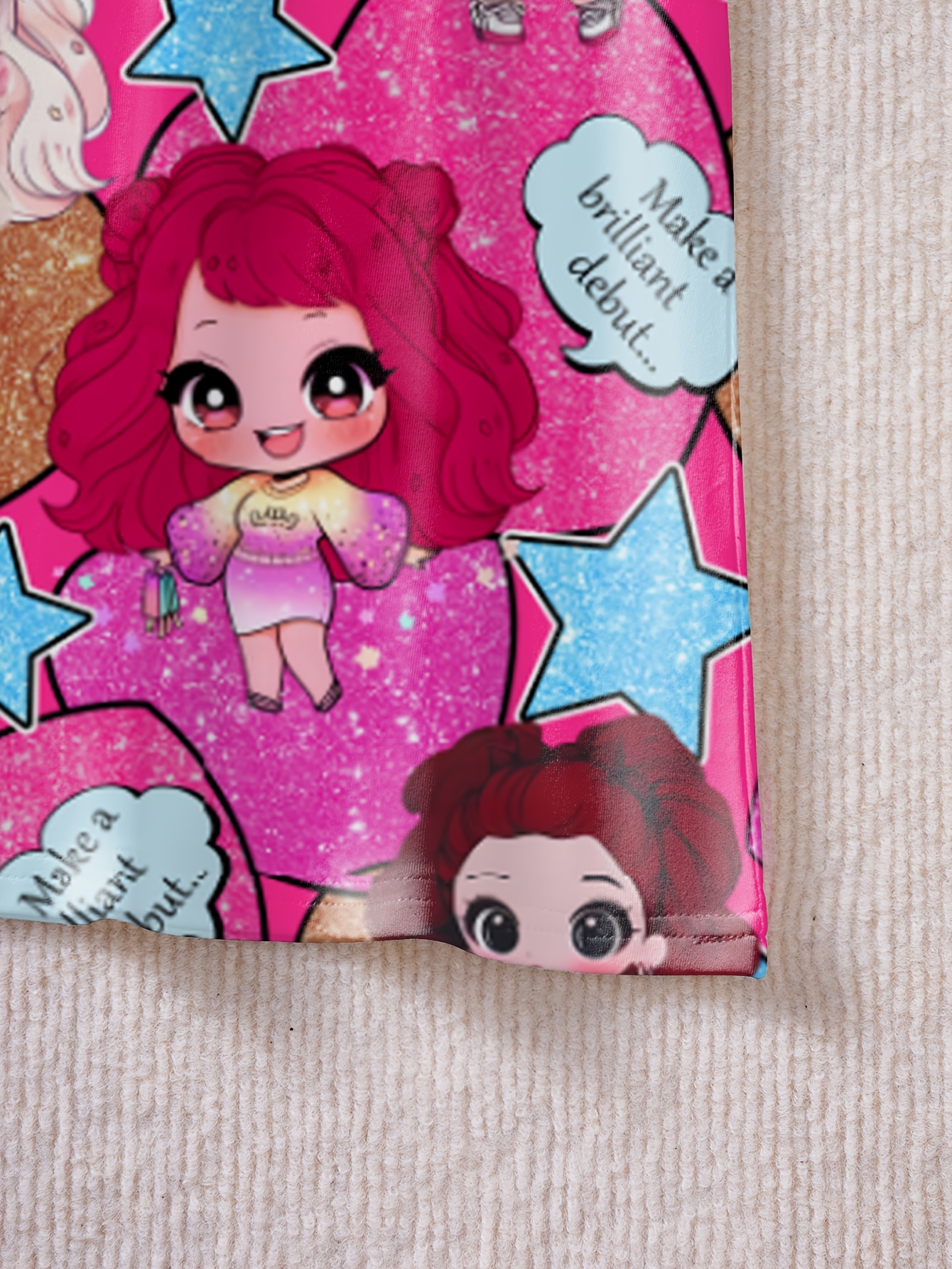 Girls Cartoon Graphic Off Shoulder Dress Spring Summer - 图片 5
