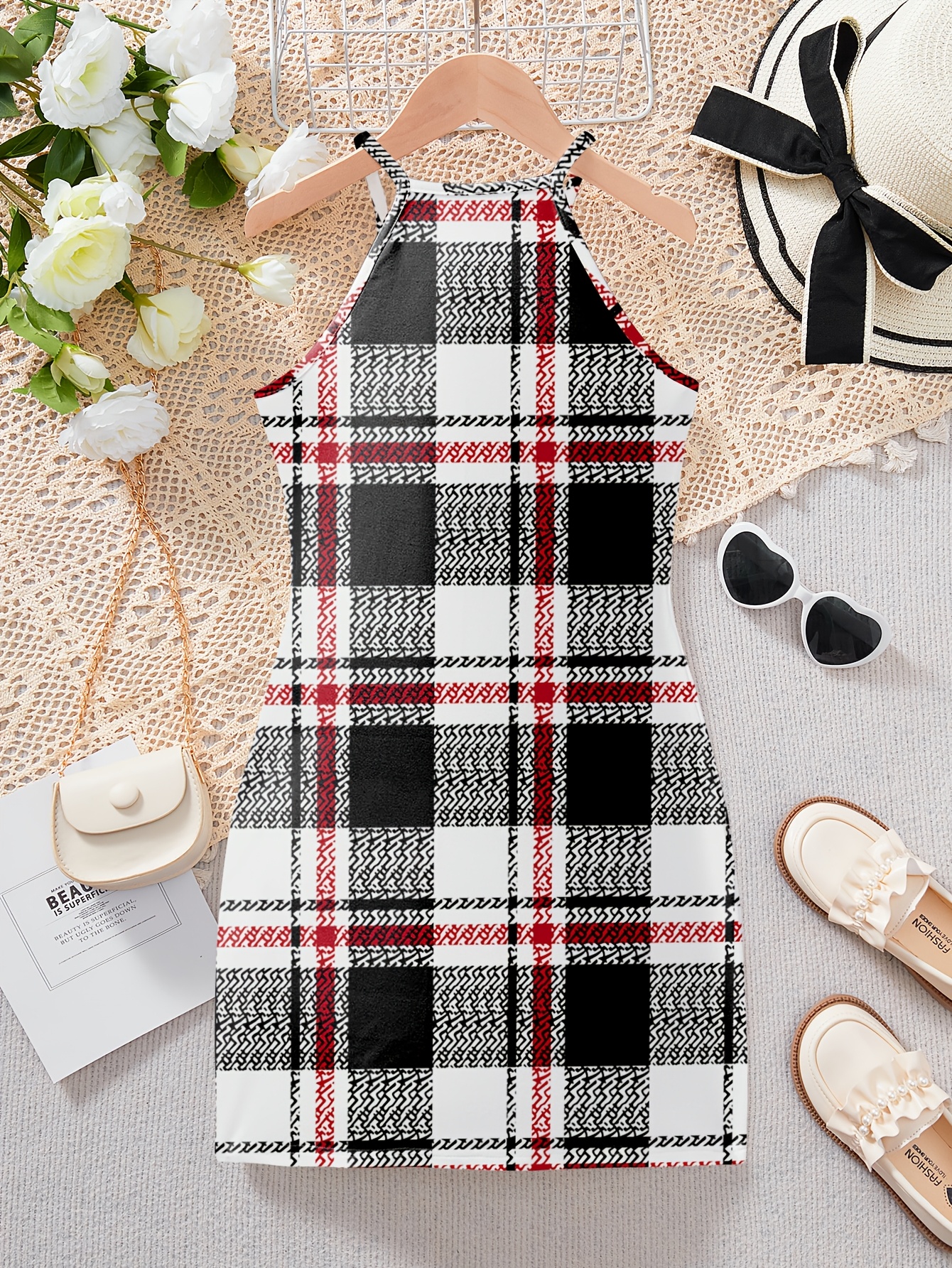 Girls Plaid Cami Dress Summer - 图片 2