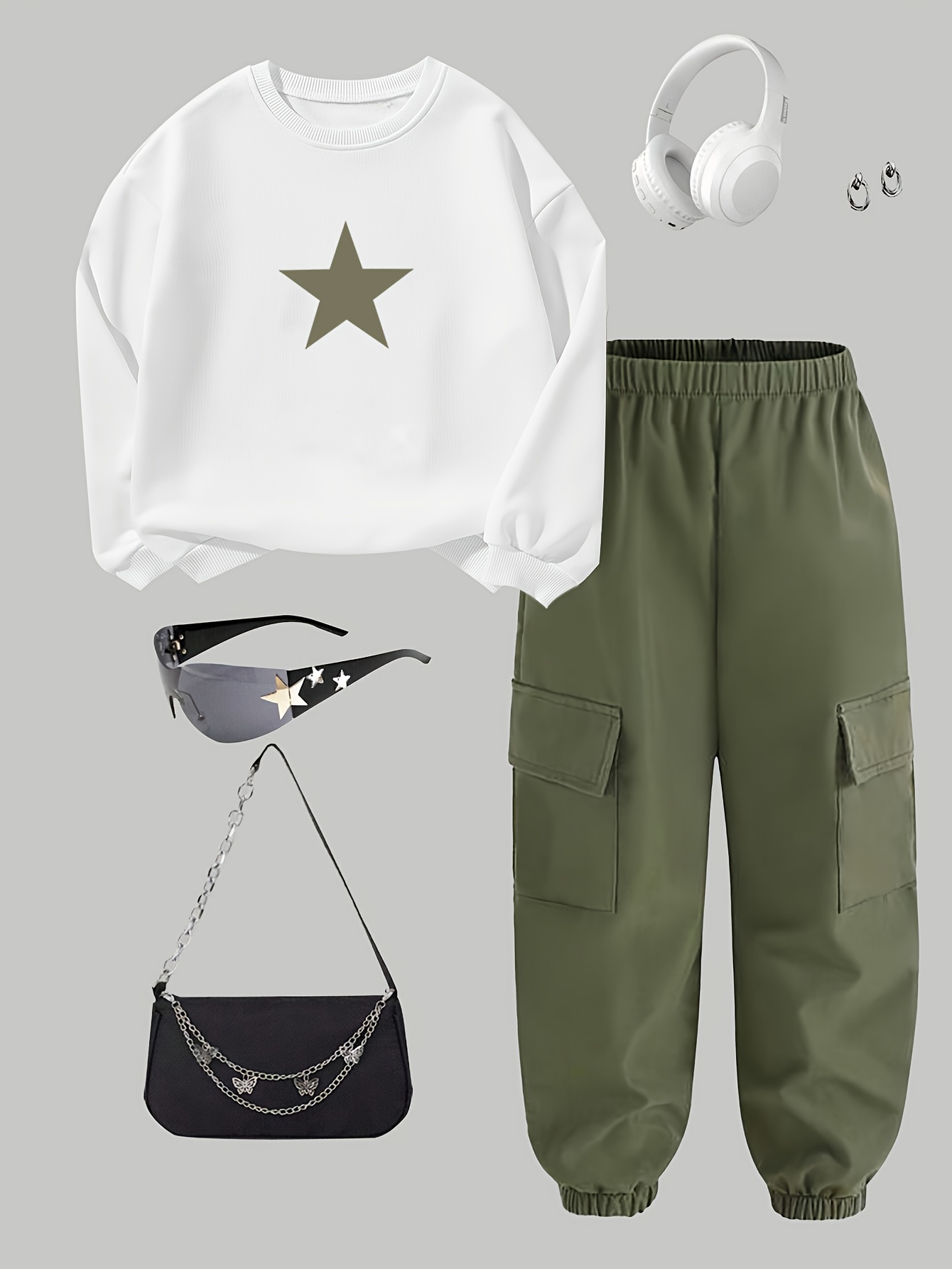 Girls Solid Utility Sweatshirt Cargo Pants 2-Piece Set Fall - 图片 2