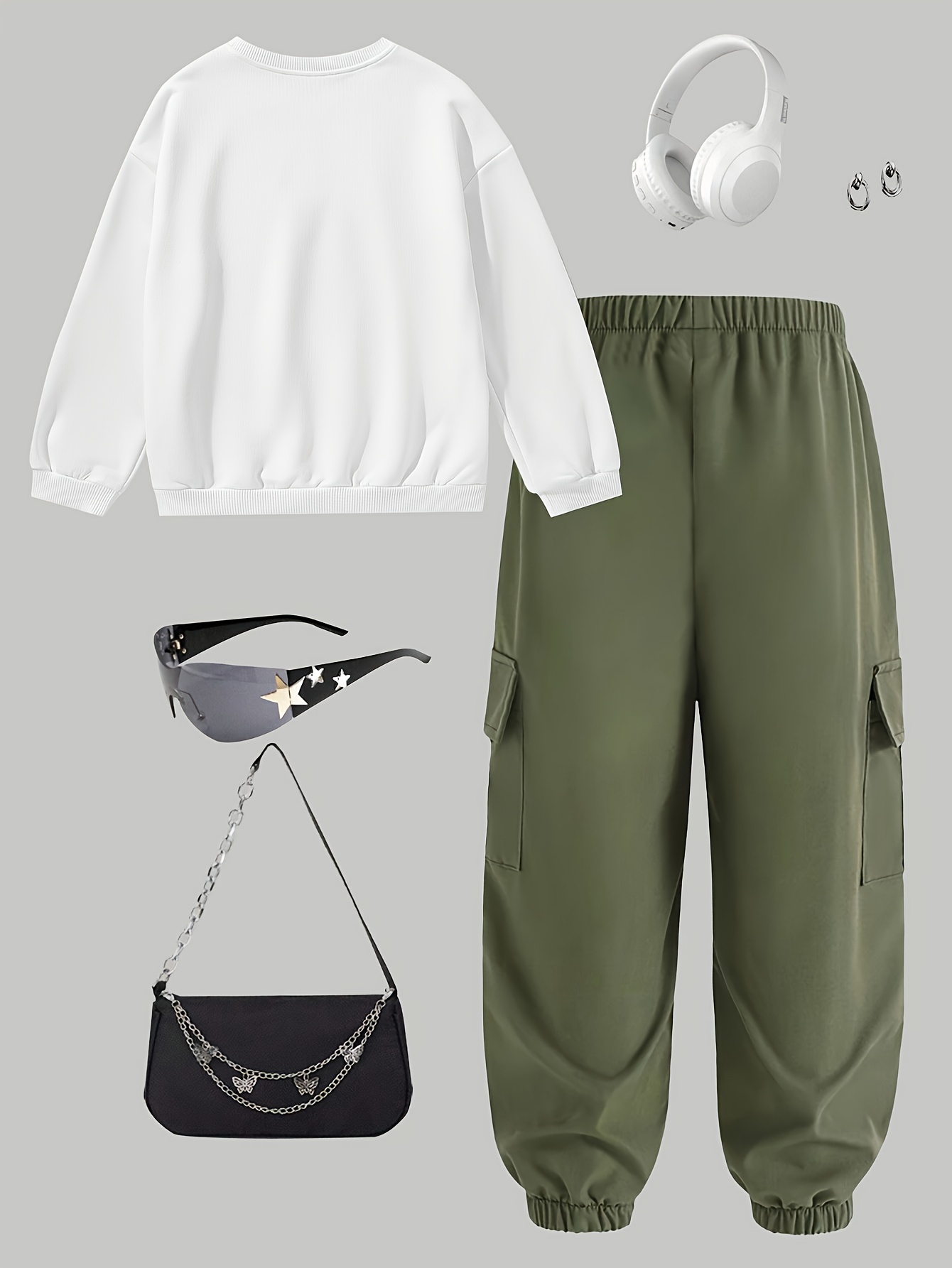 Girls Solid Utility Sweatshirt Cargo Pants 2-Piece Set Fall - 图片 3