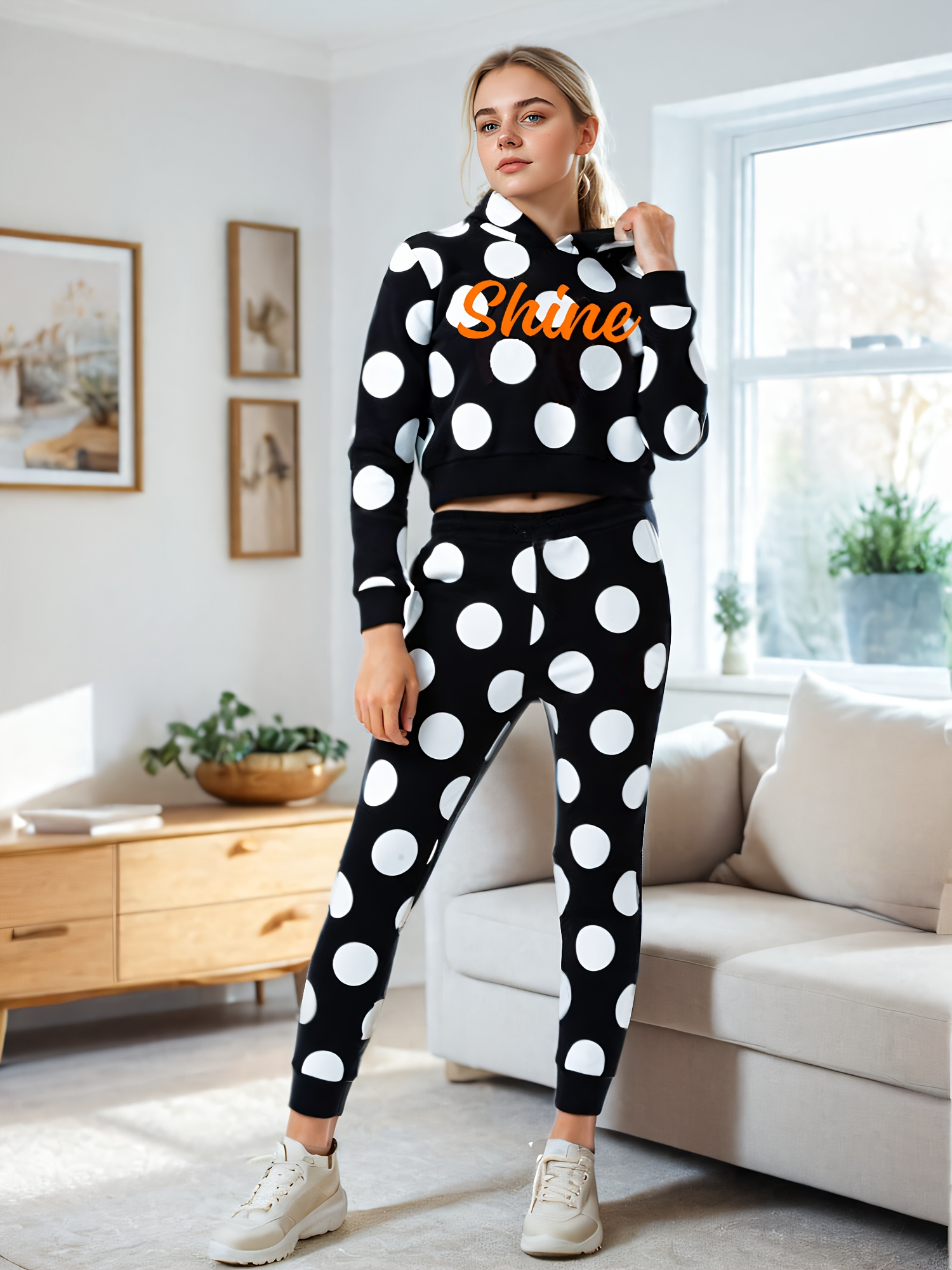 Girls Polka Dot Hoodie Pants 2-Piece Set Fall - 图片 2