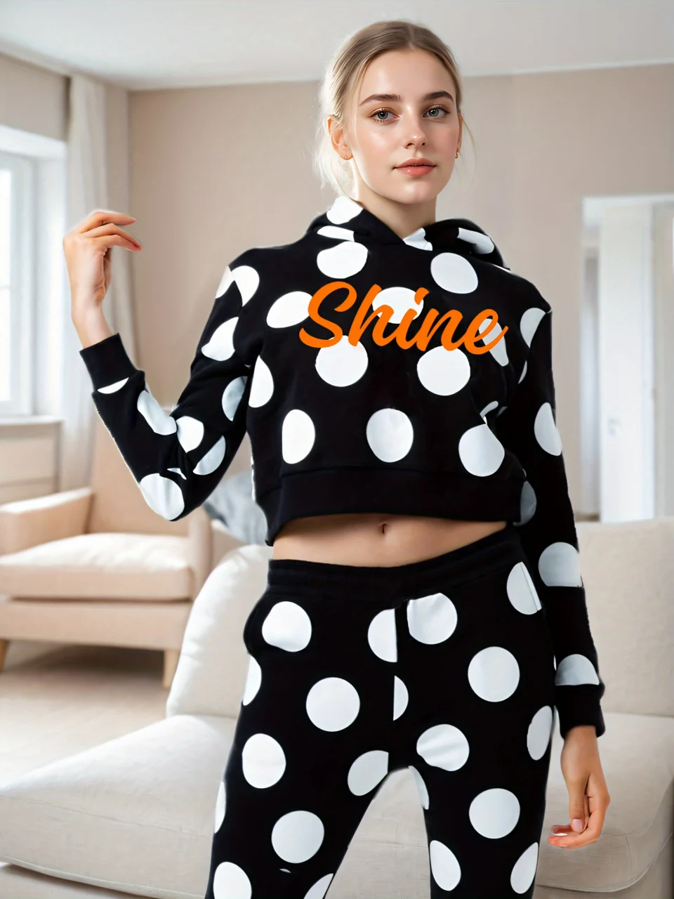Girls Polka Dot Hoodie Pants 2-Piece Set Fall