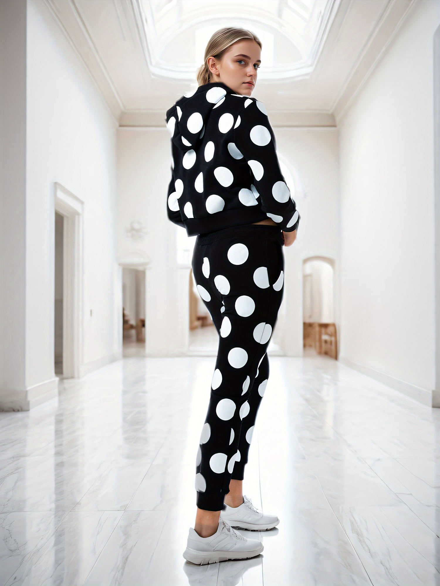 Girls Polka Dot Hoodie Pants 2-Piece Set Fall - 图片 5