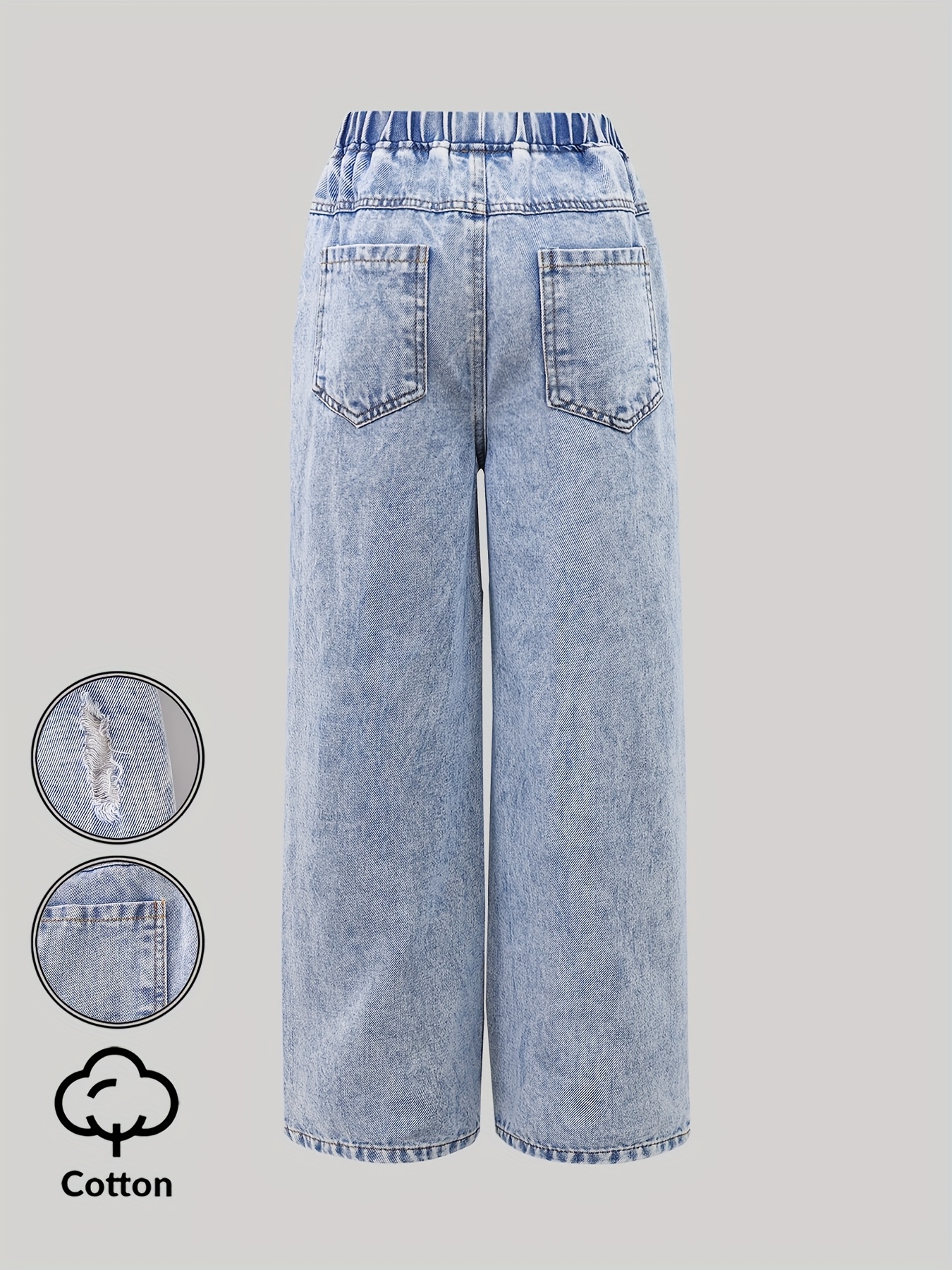 Girls Y2K Butterfly Print Distressed Cargo Jeans All Season - 图片 7