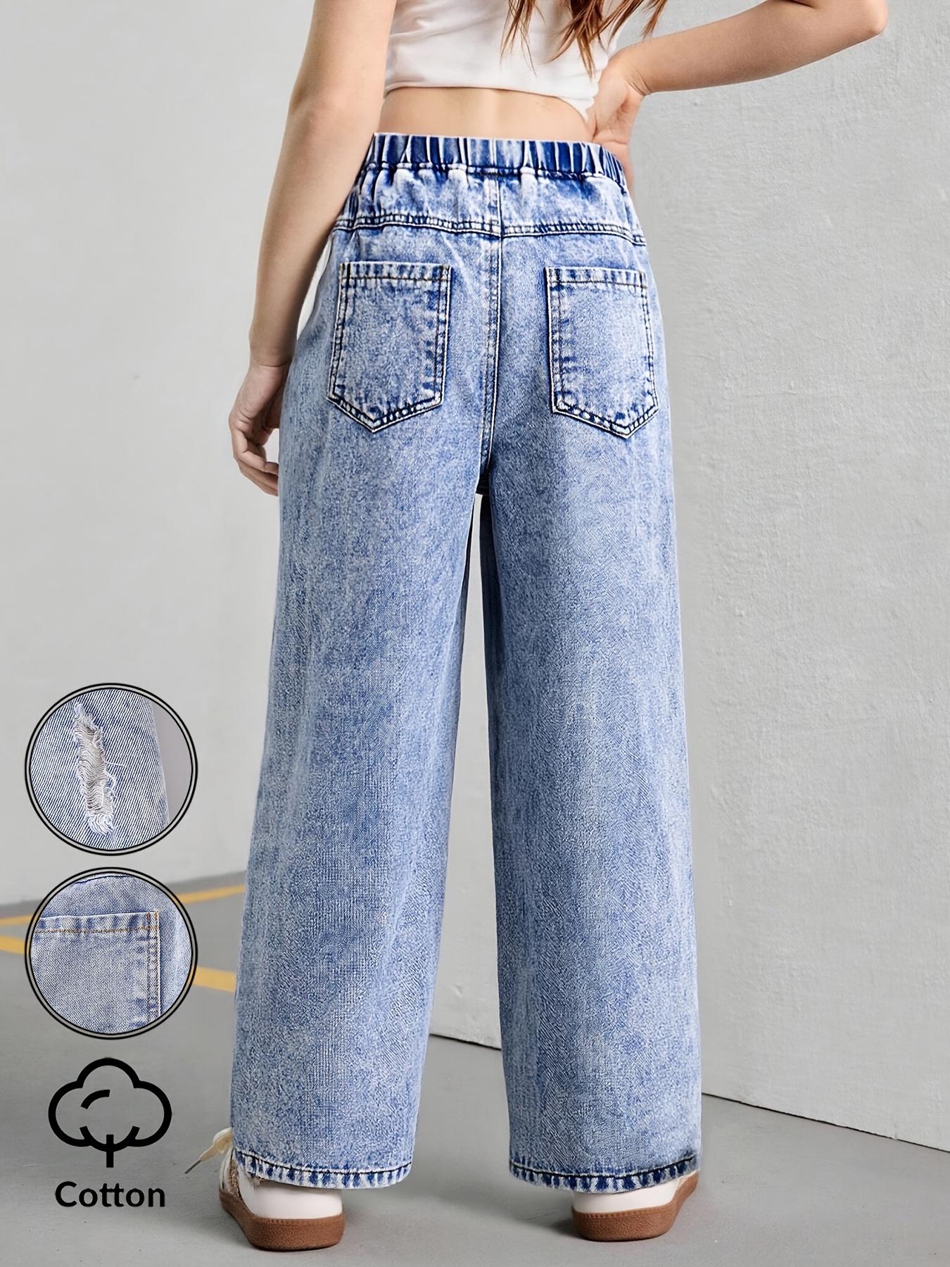 Girls Y2K Butterfly Print Distressed Cargo Jeans All Season - 图片 2